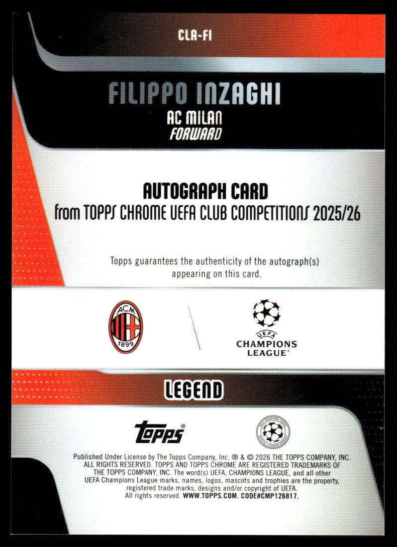 2025 Topps Chrome CLA-FI Filippo Inzaghi True Purple Auto /75
