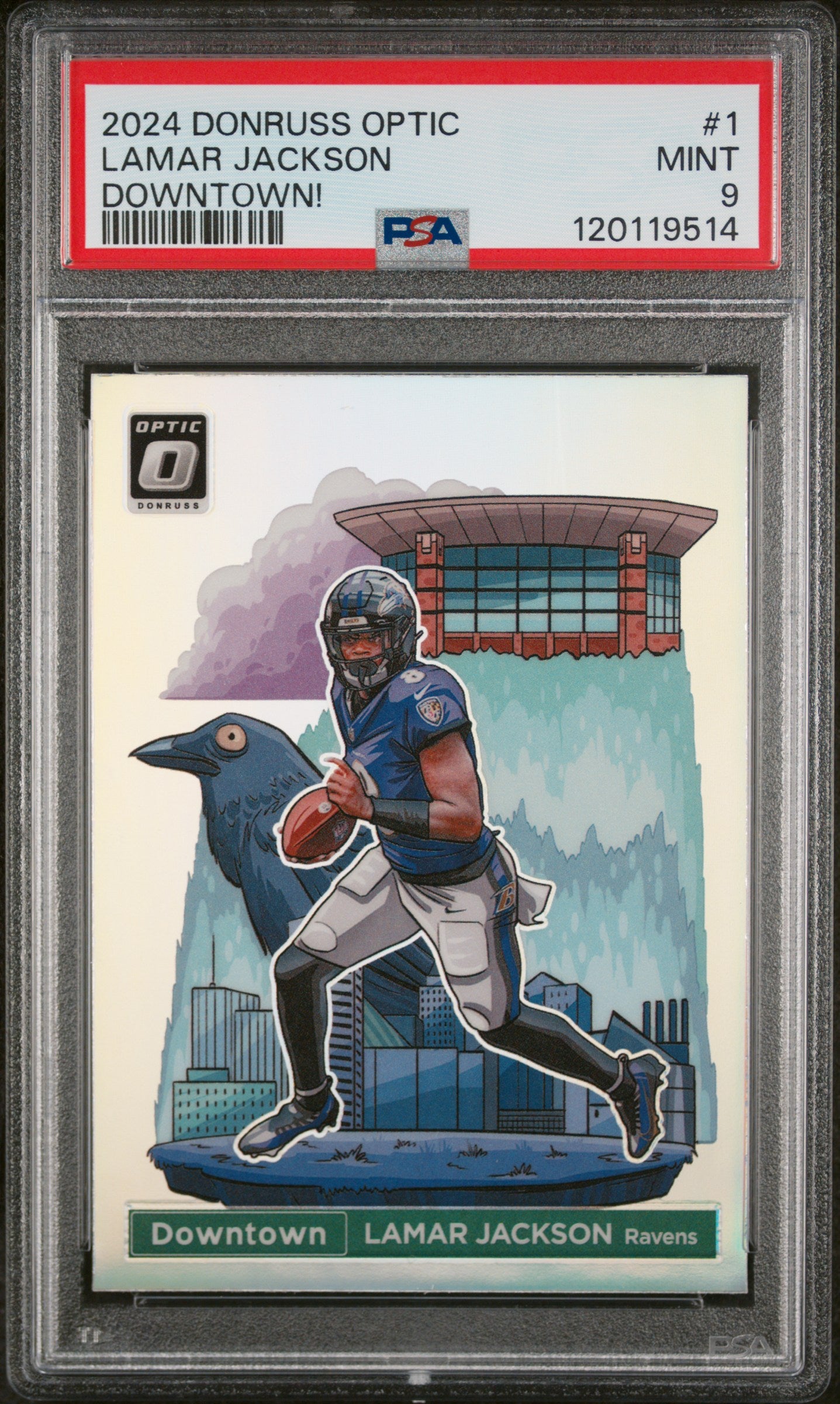 2024 Panini Donruss Optic Downtown Lamar Jackson #1 PSA 9