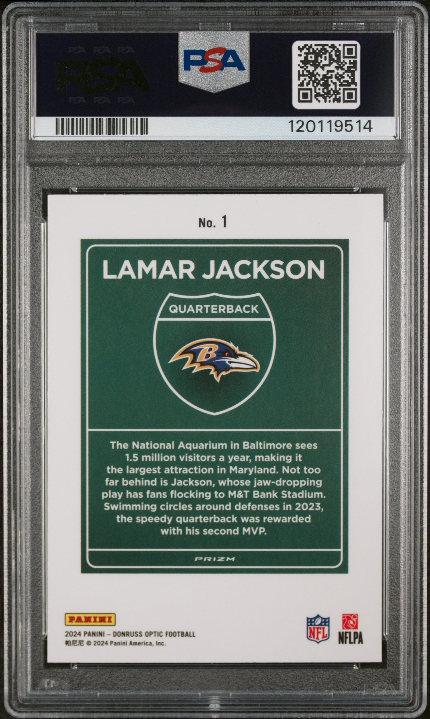 2024 Panini Donruss Optic Downtown Lamar Jackson #1 PSA 9