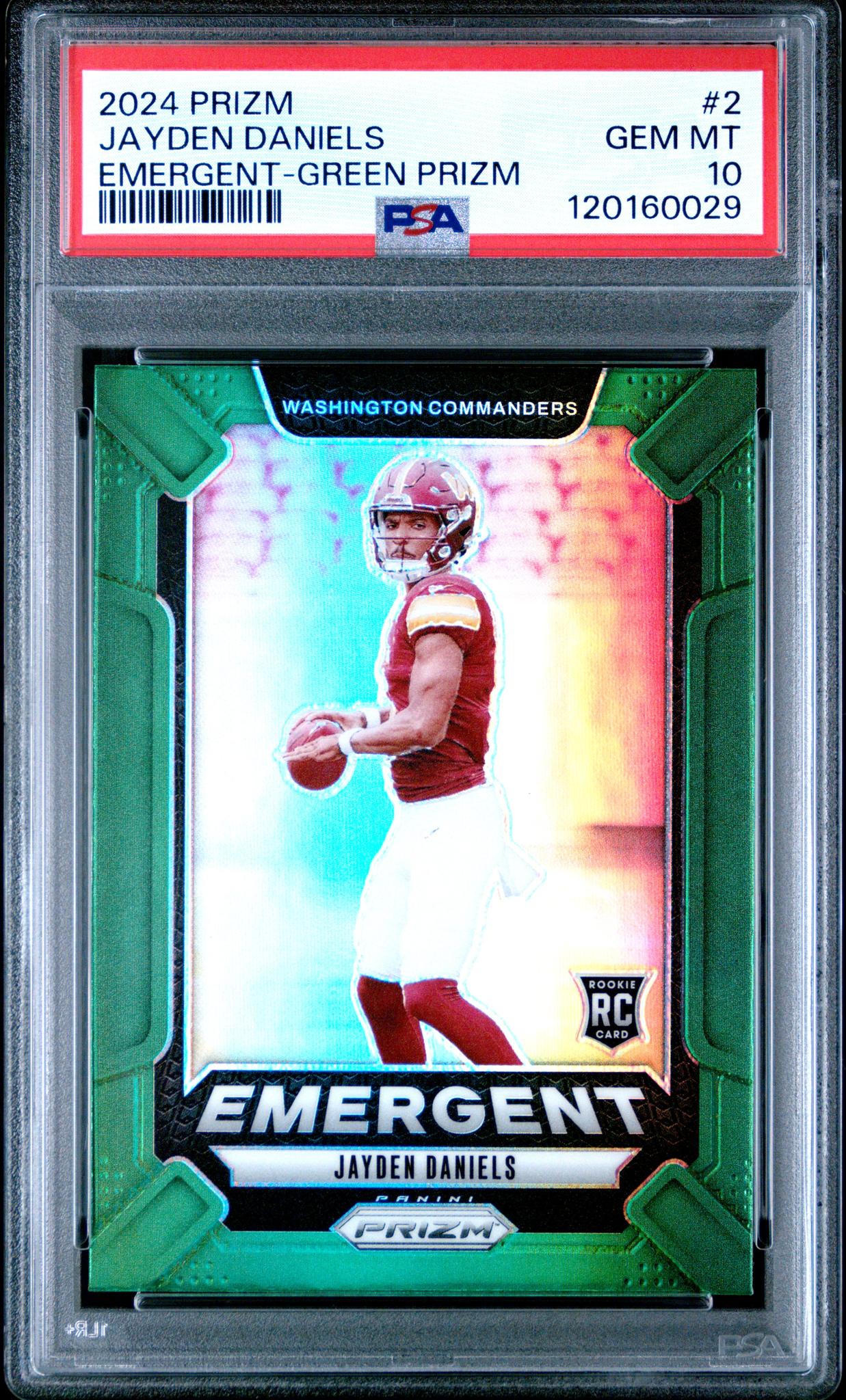 2024 Panini Prizm Emergent Green Prizm Jayden Daniels #2 PSA 10