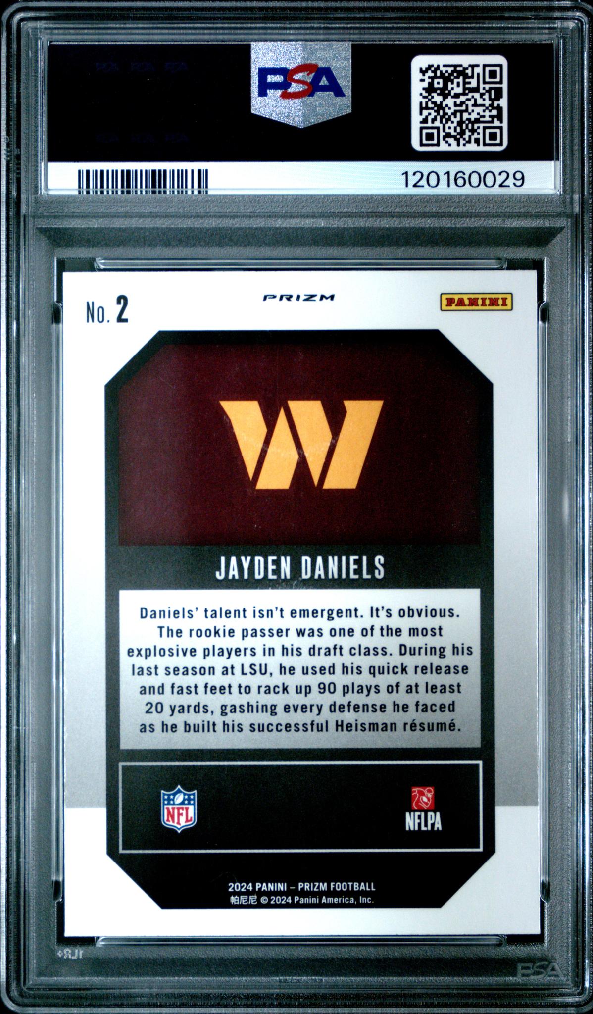 2024 Panini Prizm Emergent Green Prizm Jayden Daniels #2 PSA 10