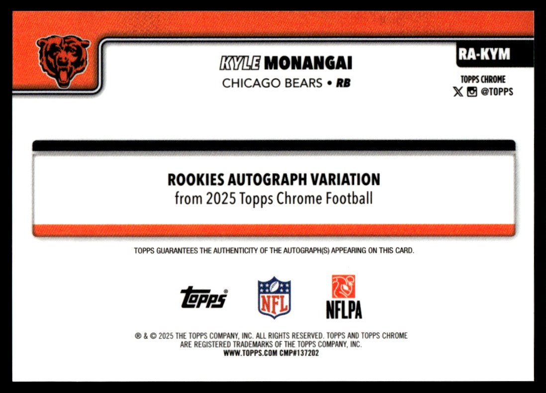 2025 Topps Chrome RA-KYM Kyle Monangai Rookie Auto