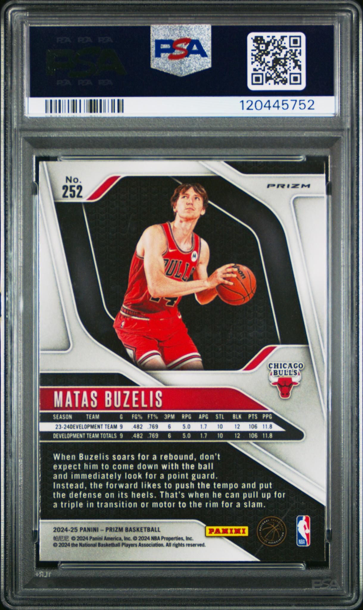 2024 Panini Prizm Silver Prizm Matas Buzelis #252 RC PSA 9