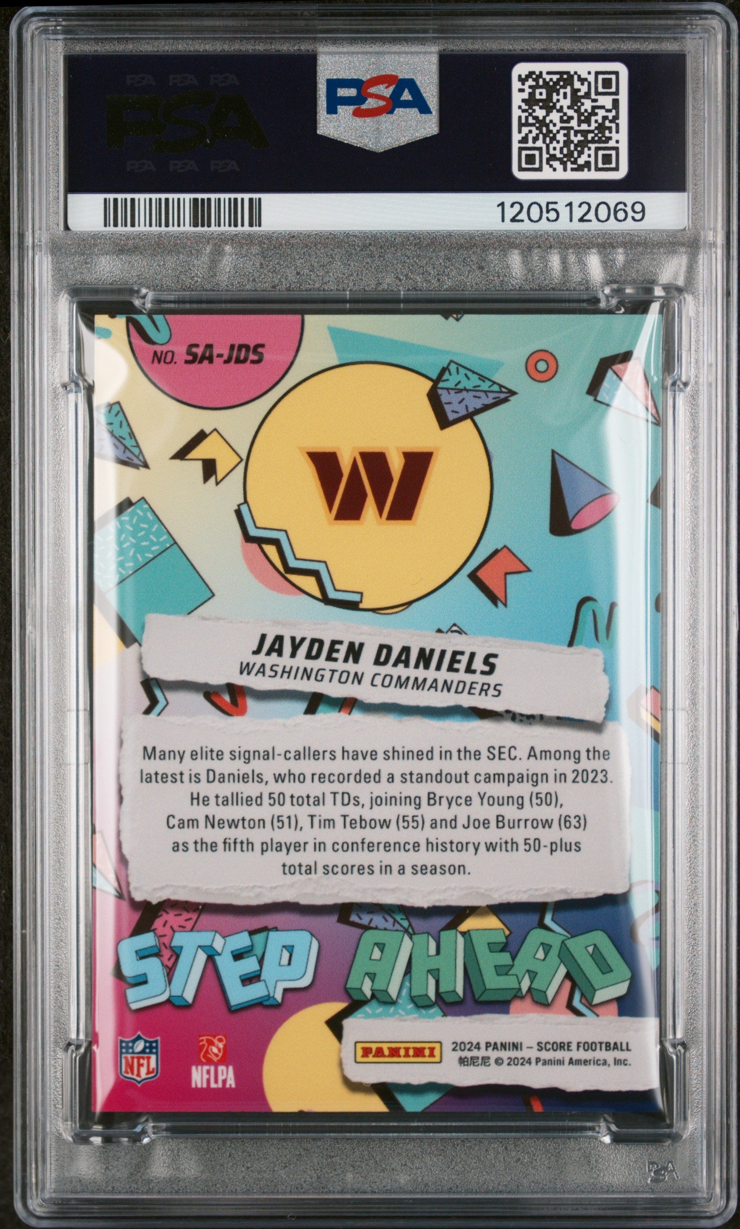 2024 Panini Score Step Ahead Jayden Daniels #SA-JDS RC PSA 10