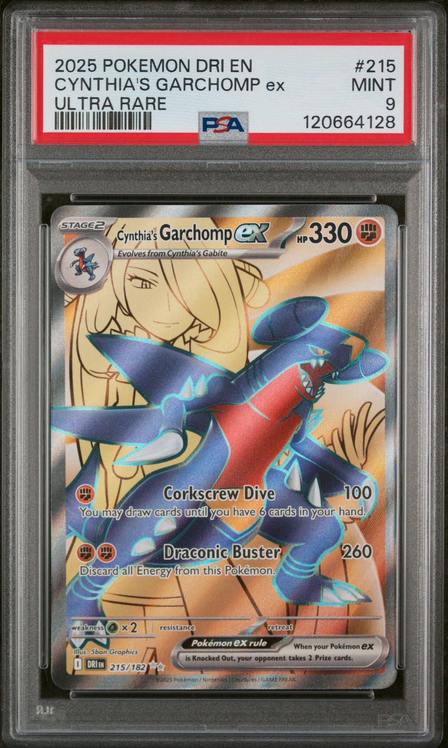 2025 Pokemon #215/182 Cynthia's Garchomp ex Ultra Rare PSA 9