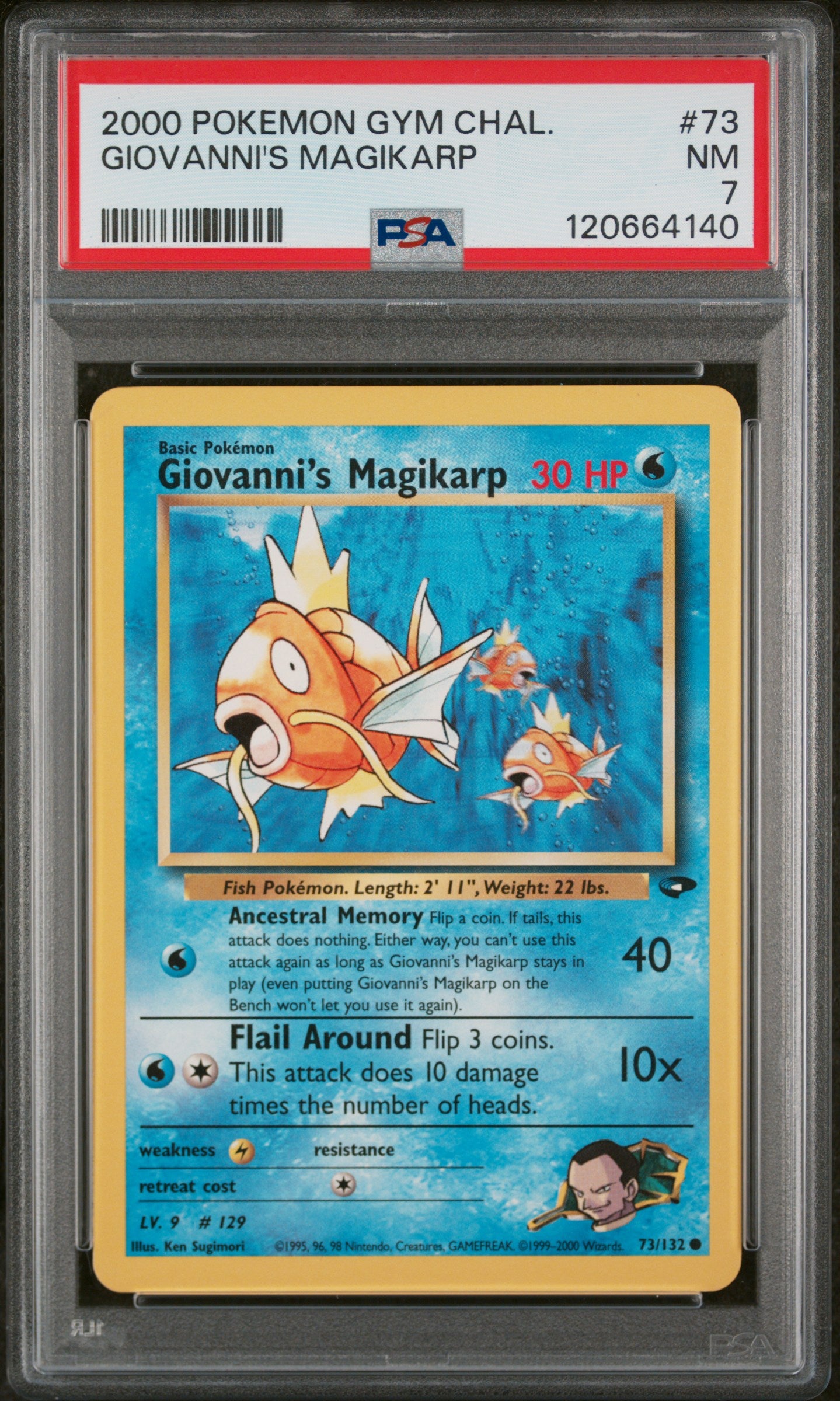 2000 Pokemon #73/132 Giovanni's Magikarp Gym Challenge PSA 7
