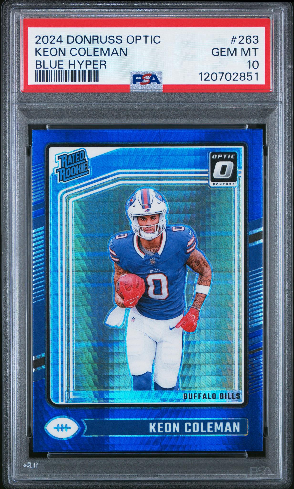 2024 Panini Donruss Optic Blue Hyper Keon Coleman #263 RC PSA 10