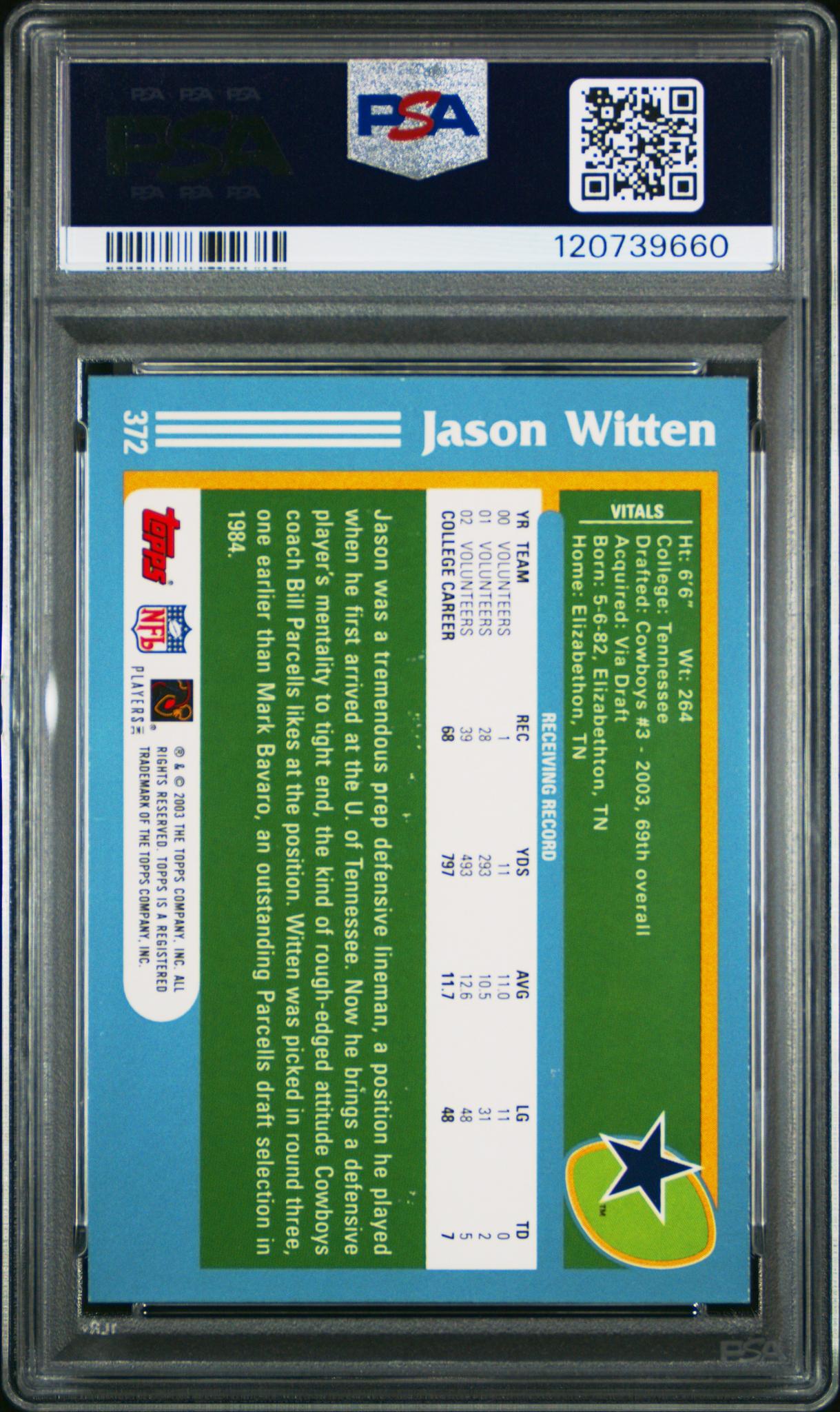 2003 Topps Jason Witten #372 RC PSA 9