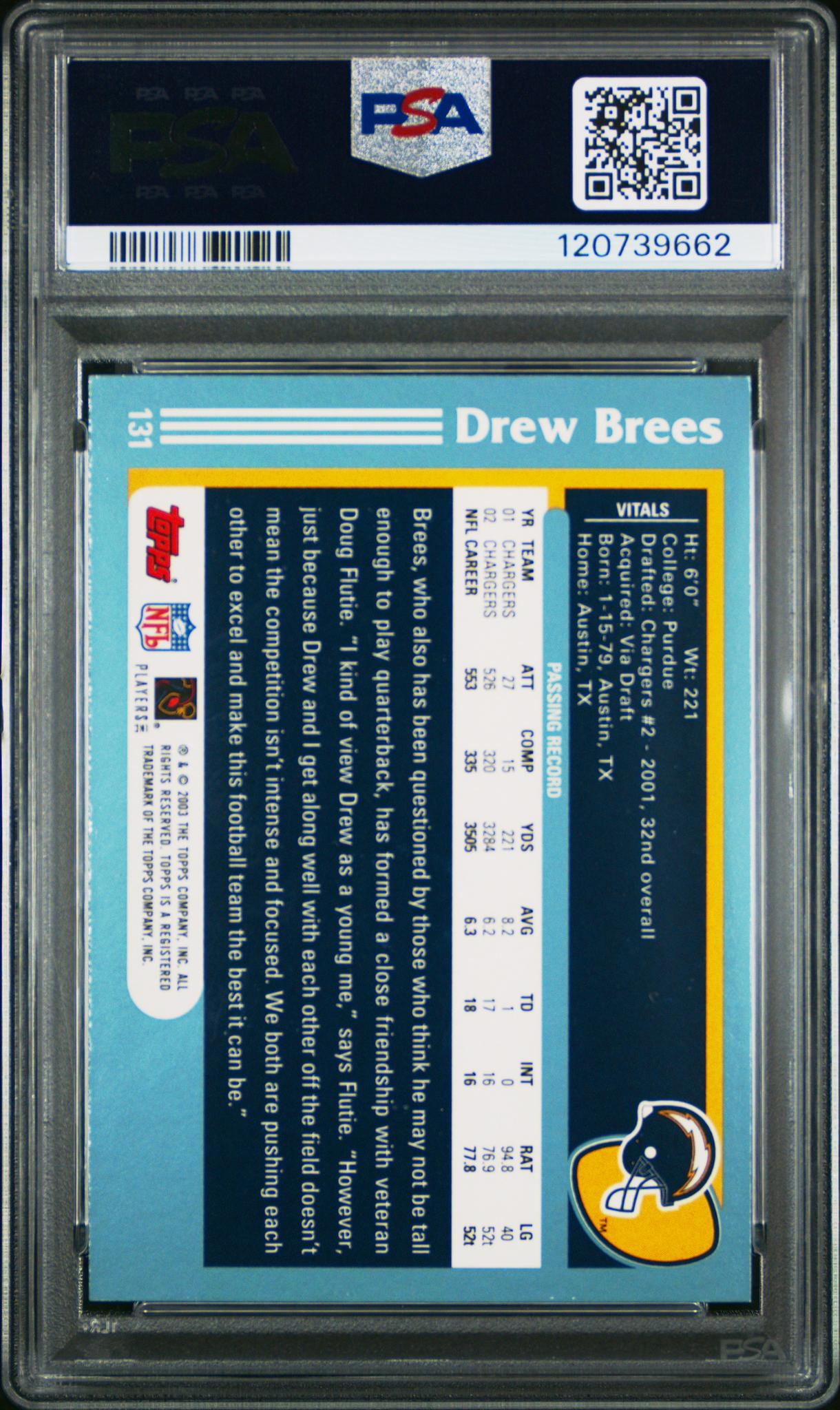 2003 Topps Printing Plates Cyan Drew Brees #131 PSA 9