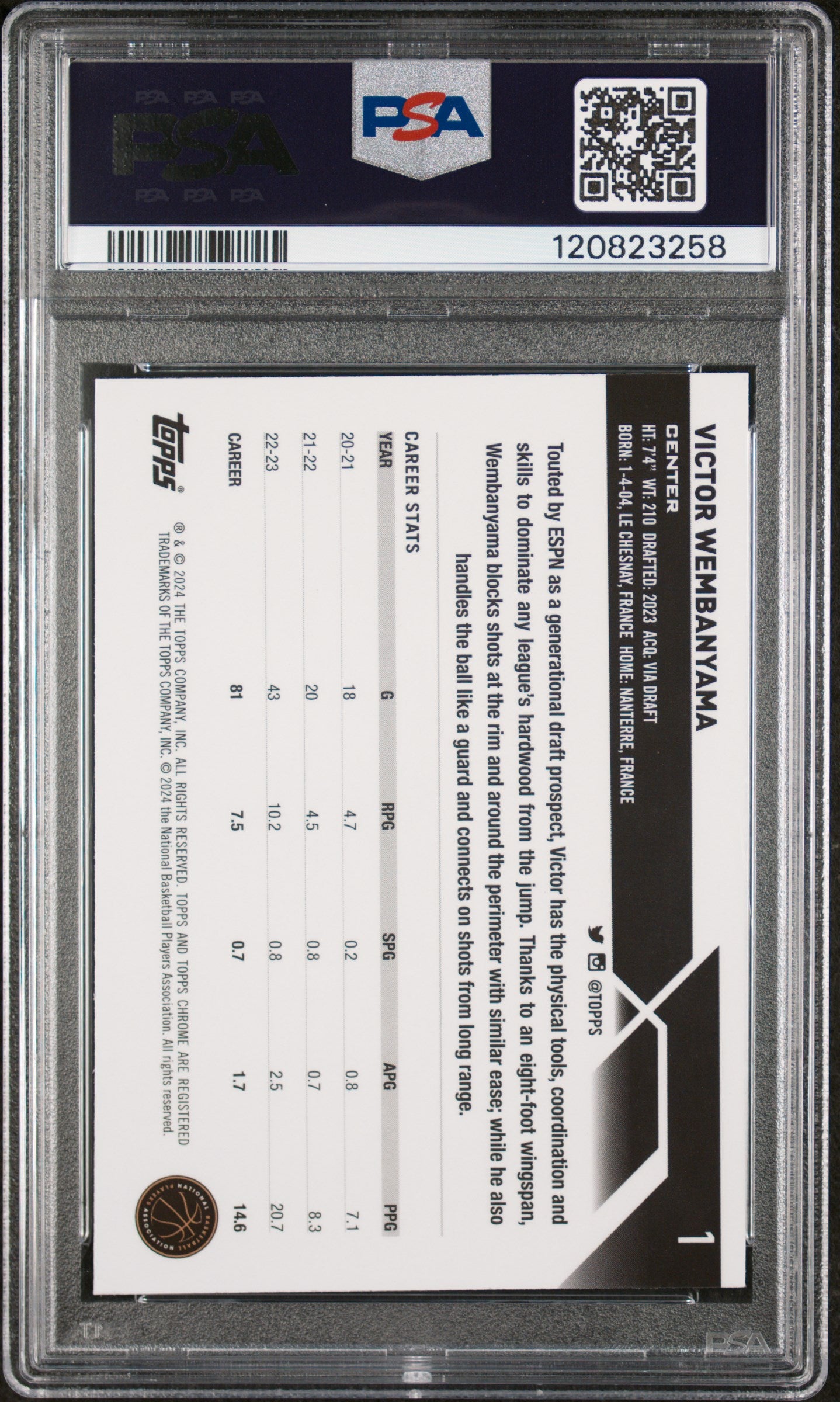 2023 Topps Chrome Victor Wembanyama #1 PSA 9