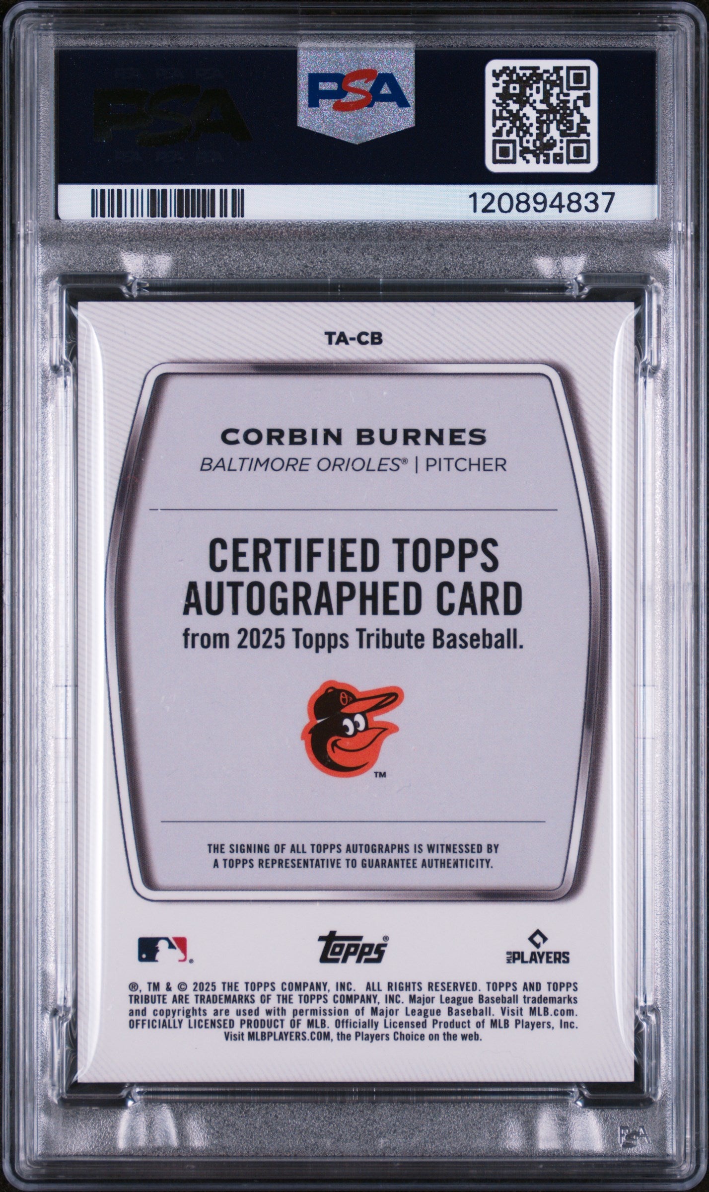 2025 Topps Tribute Tribute Autograph Blue Corbin Burnes #TA-CB Auto /150 PSA 10