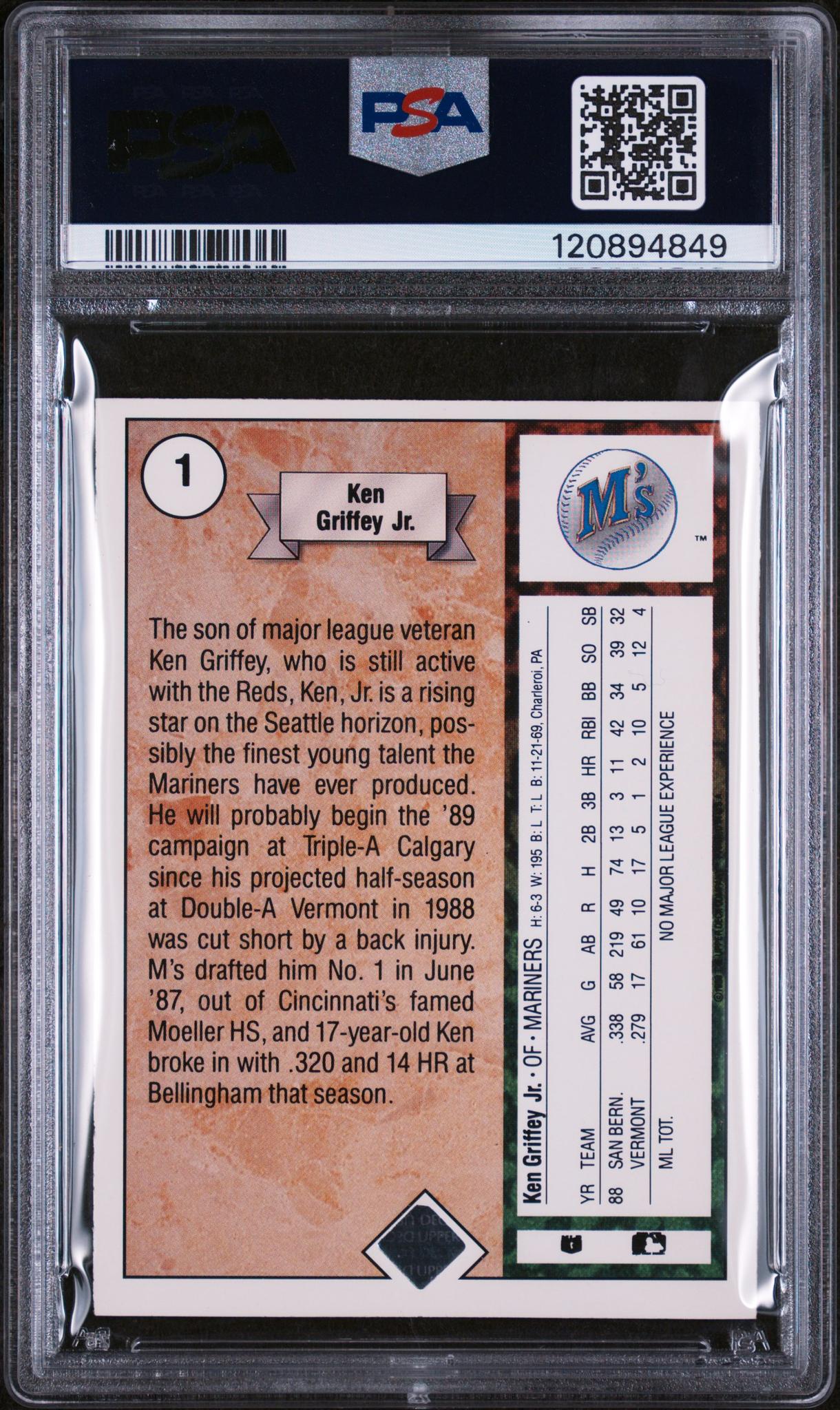 1989 Upper Deck Base Star Rookie Ken Griffey Jr. #1 RC PSA 8