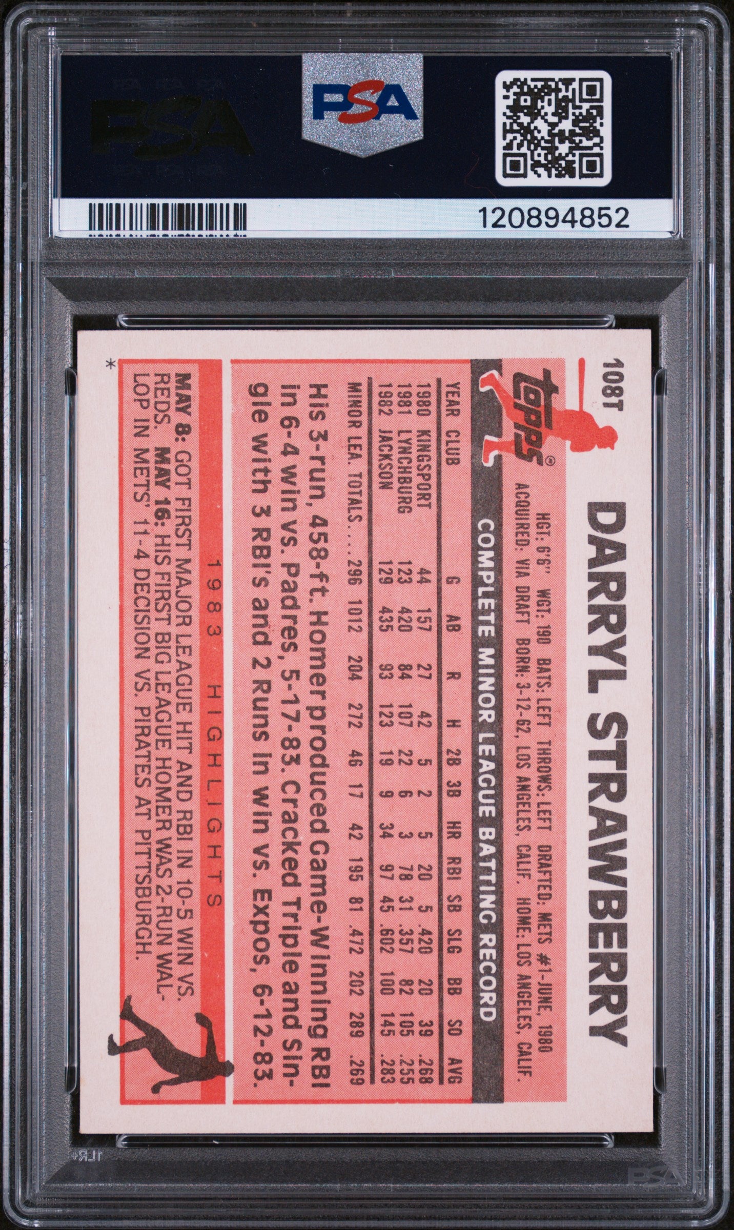 1983 Topps Traded Darryl Strawberry #108T PSA 7