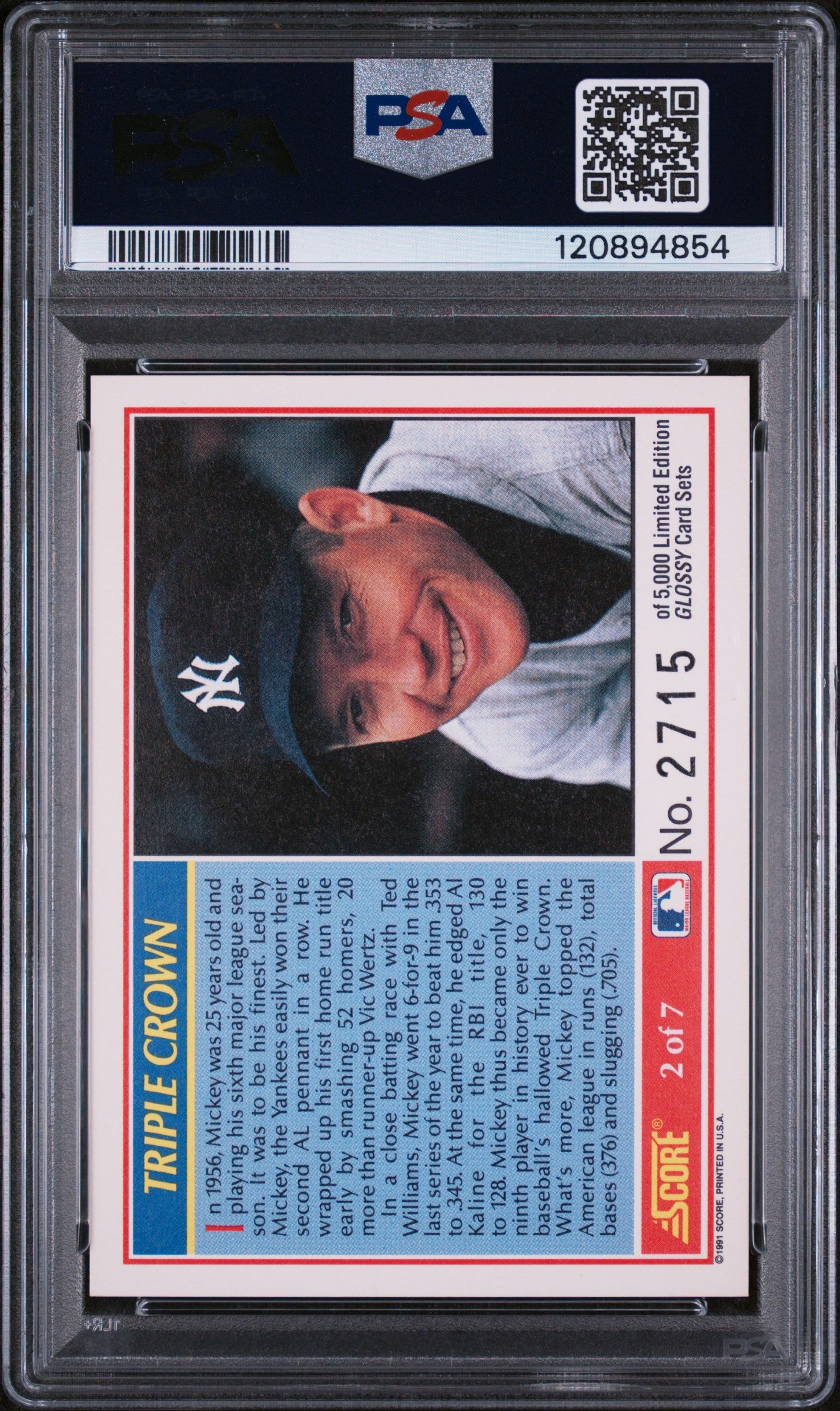 1991 Score #2 Mickey Mantle Triple Crown /5000 PSA 9