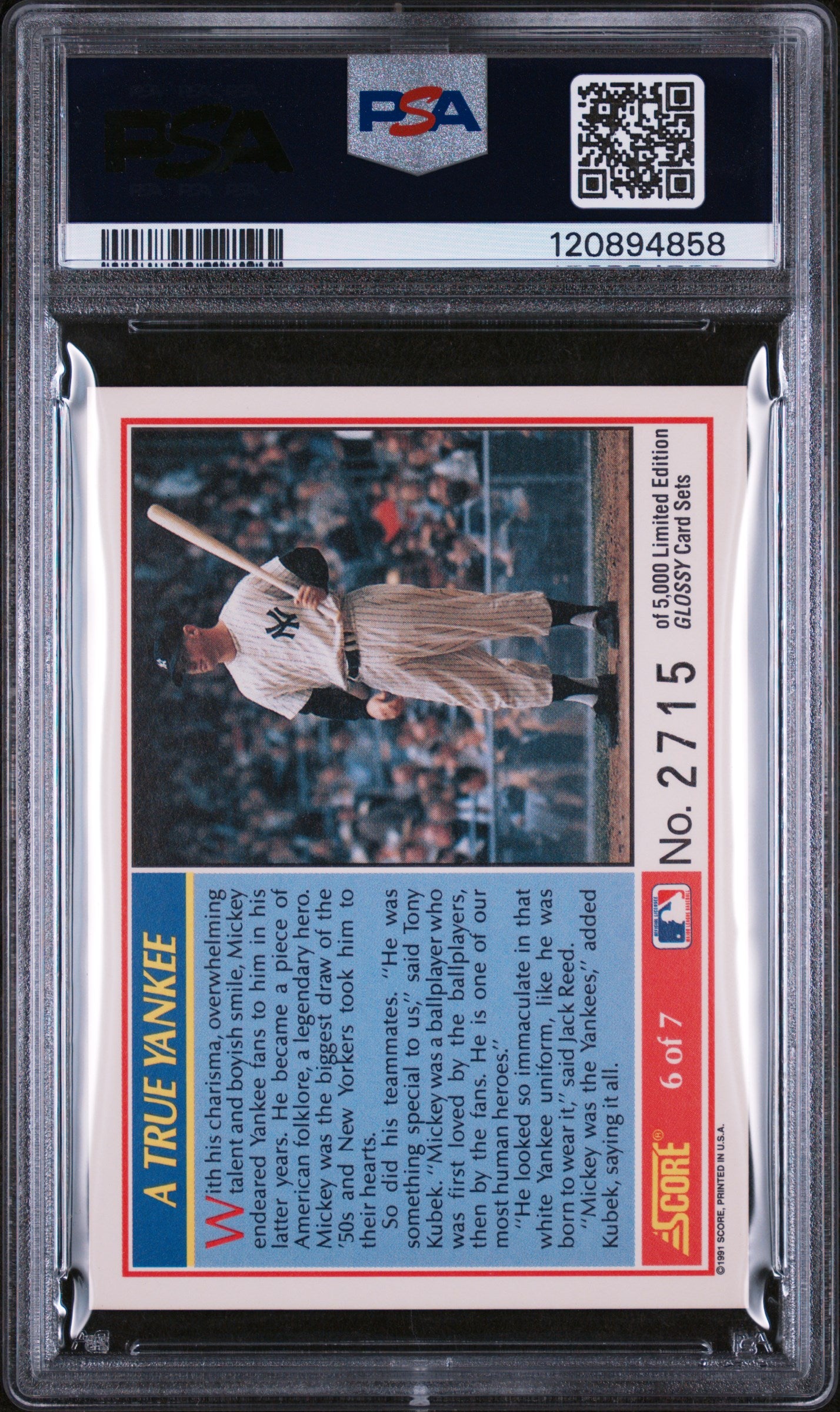 1991 Score Promo Mickey Mantle #6 /5000 PSA 10