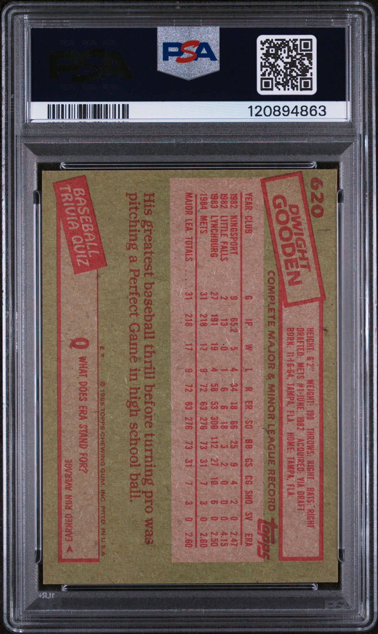 1985 Topps Dwight Gooden #620 PSA 6