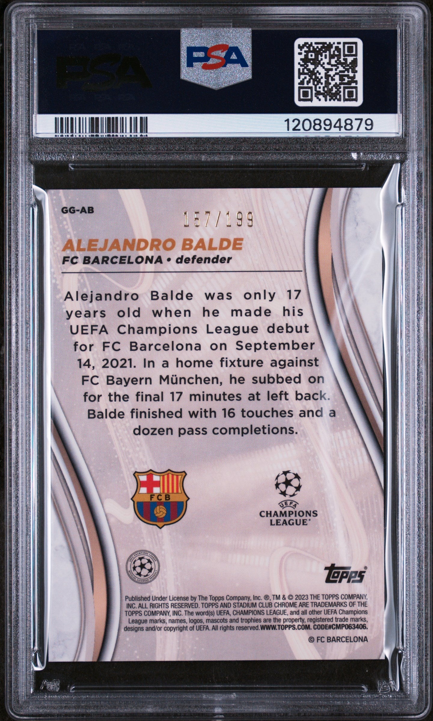 2022 Stadium Club Chrome #GG-AB Alejandro Balde Glimpses of Gold /199 PSA 9