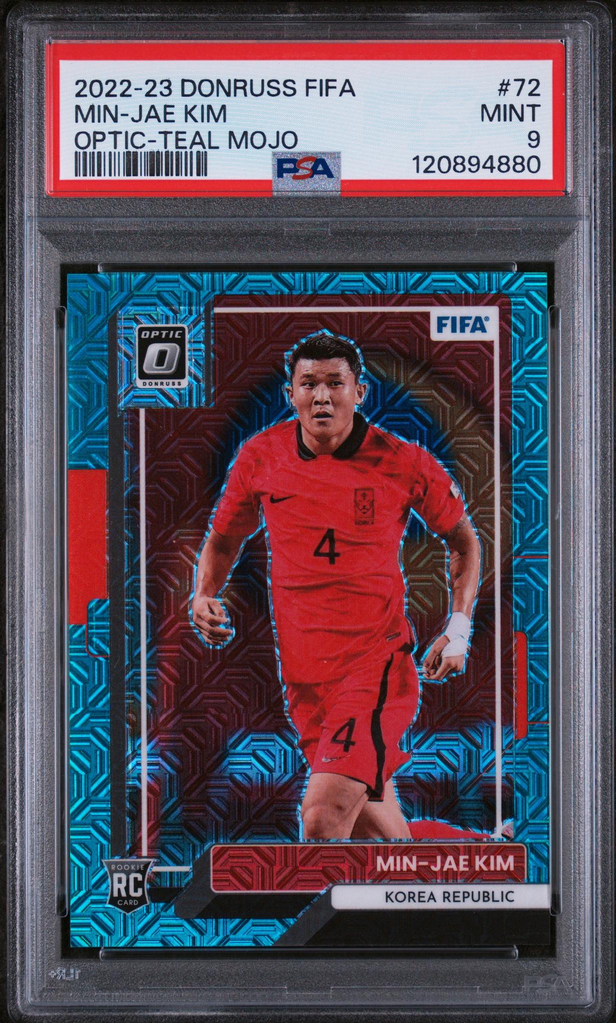 2022-23 Panini Donruss FIFA Optic Teal Mojo Min-Jae Kim #72 RC /49 PSA 9