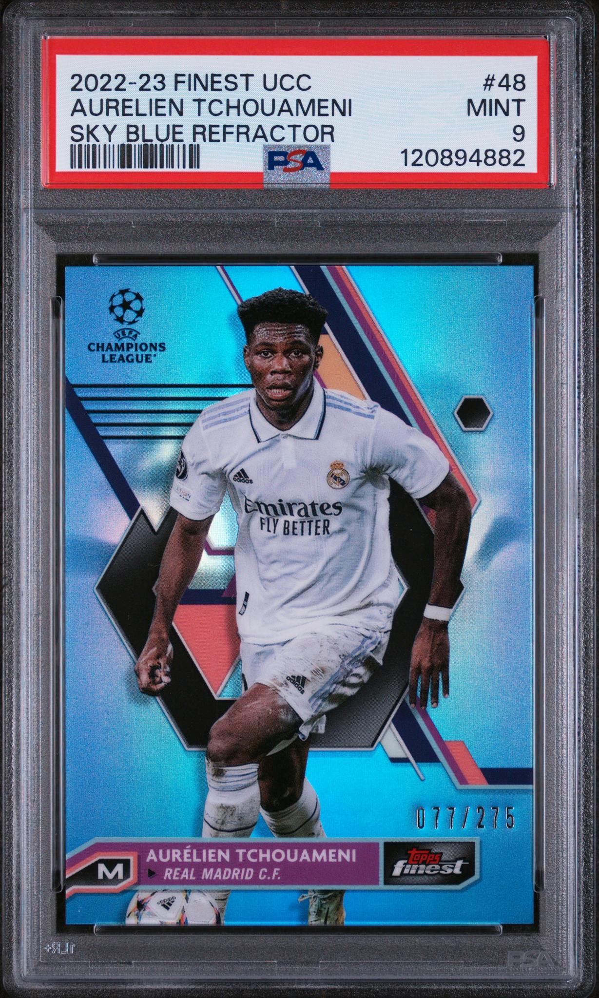 2022-23 Topps Finest UCC Sky Blue Refractor Aurelien Tchouameni #48 /275 PSA 9