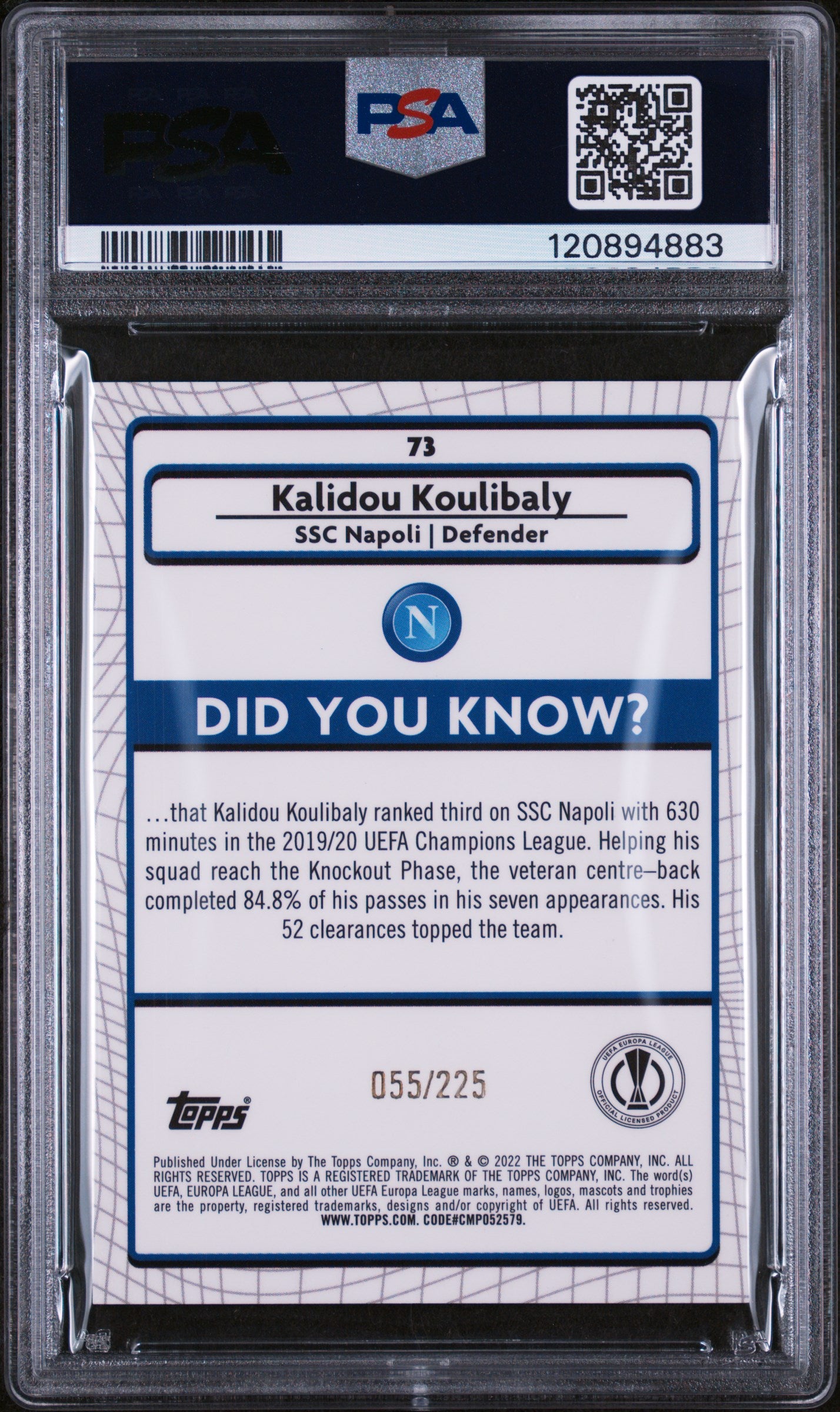 2021 Merlin Chrome #73 Kalidou Koulibaly /225 PSA 10