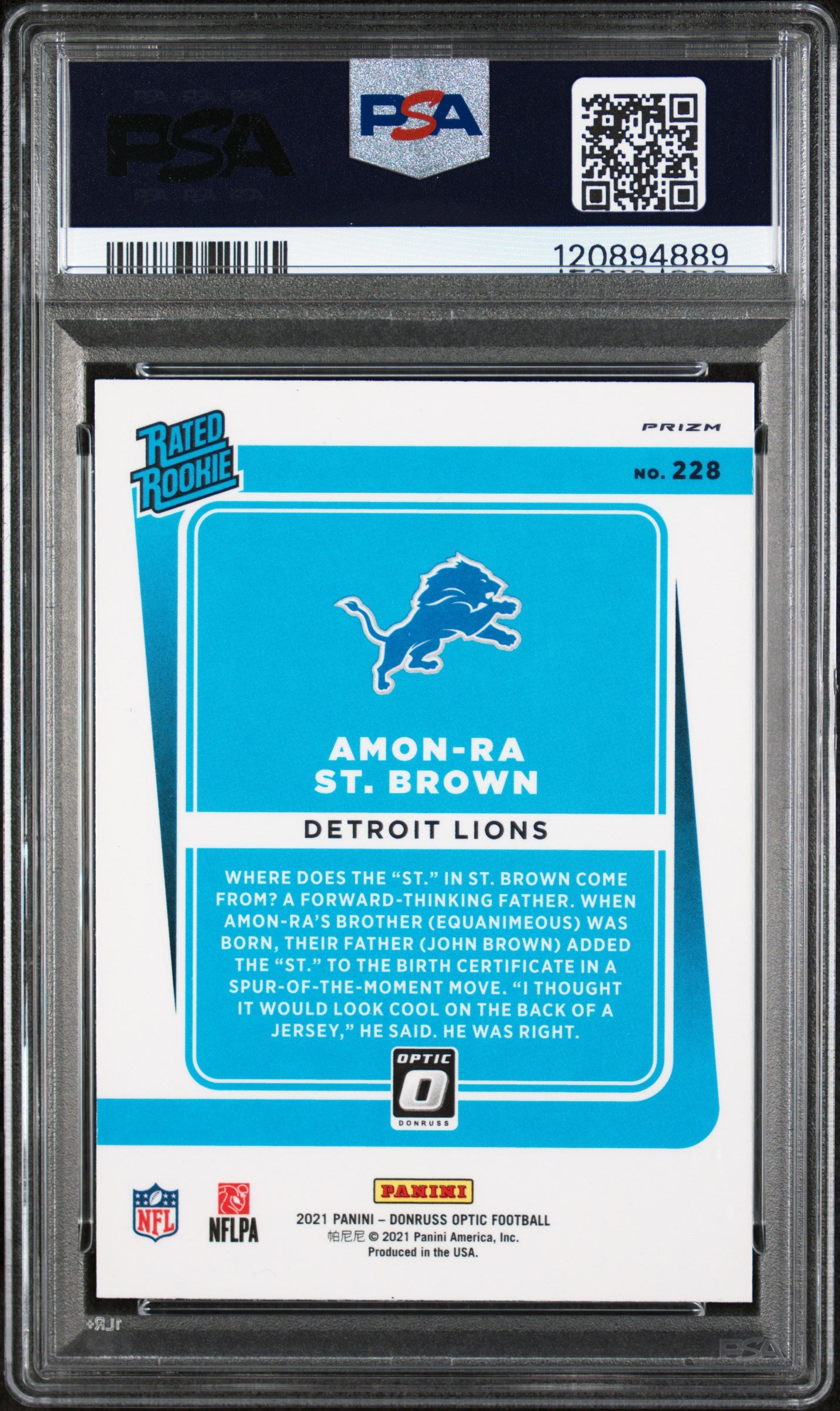 2021 Panini Donruss Optic Bronze Amon-Ra St. Brown #228 RC PSA 10