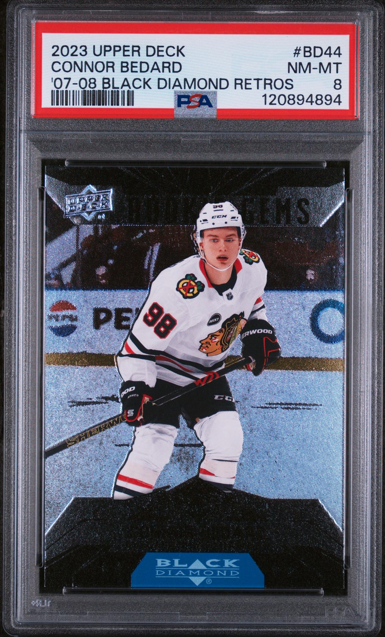 2023 Upper Deck Extended Series Black Diamond Retros Connor Bedard #BD44 PSA 8