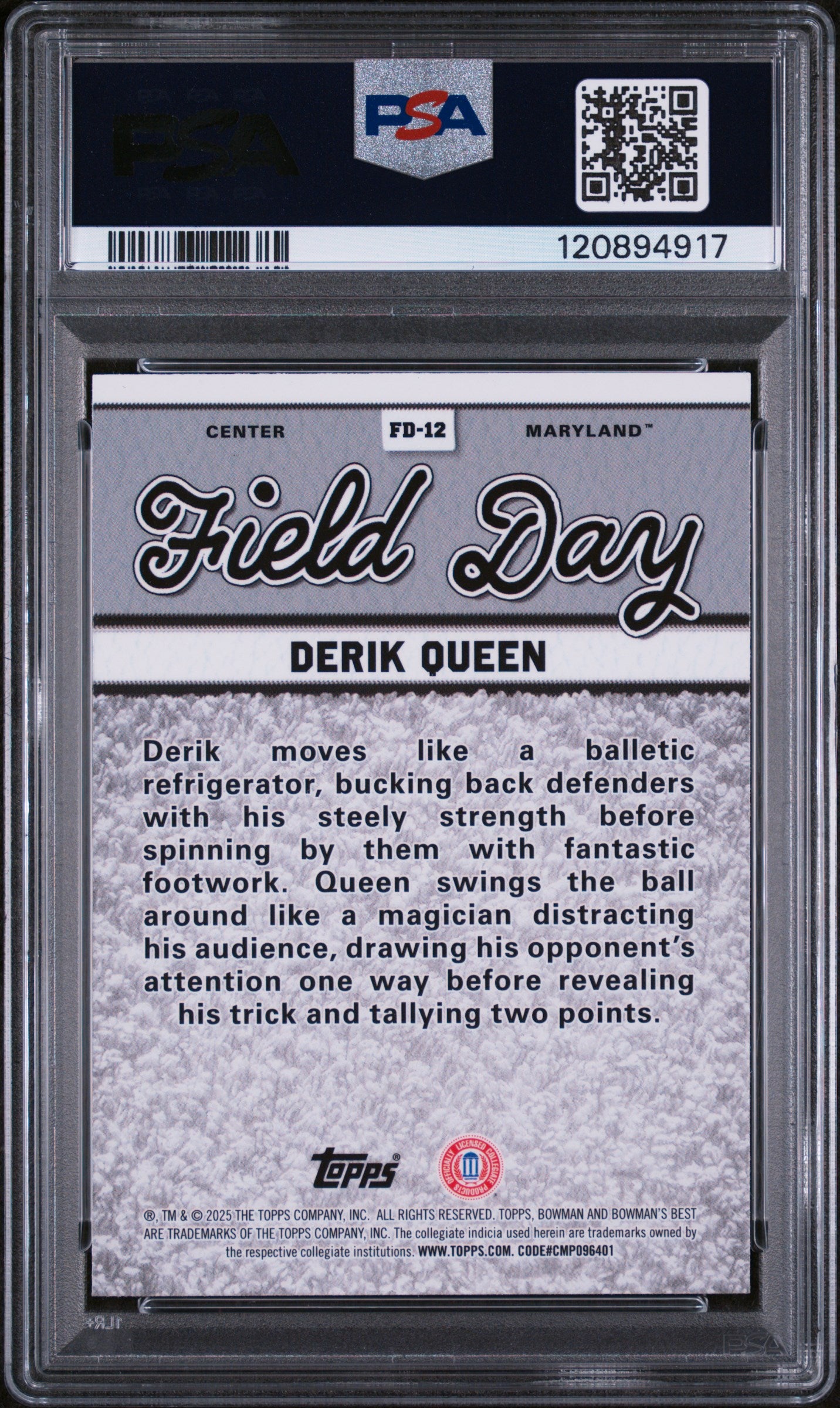 2024 Topps Bowman U Best Field Day Derik Queen #FD-12 PSA 10