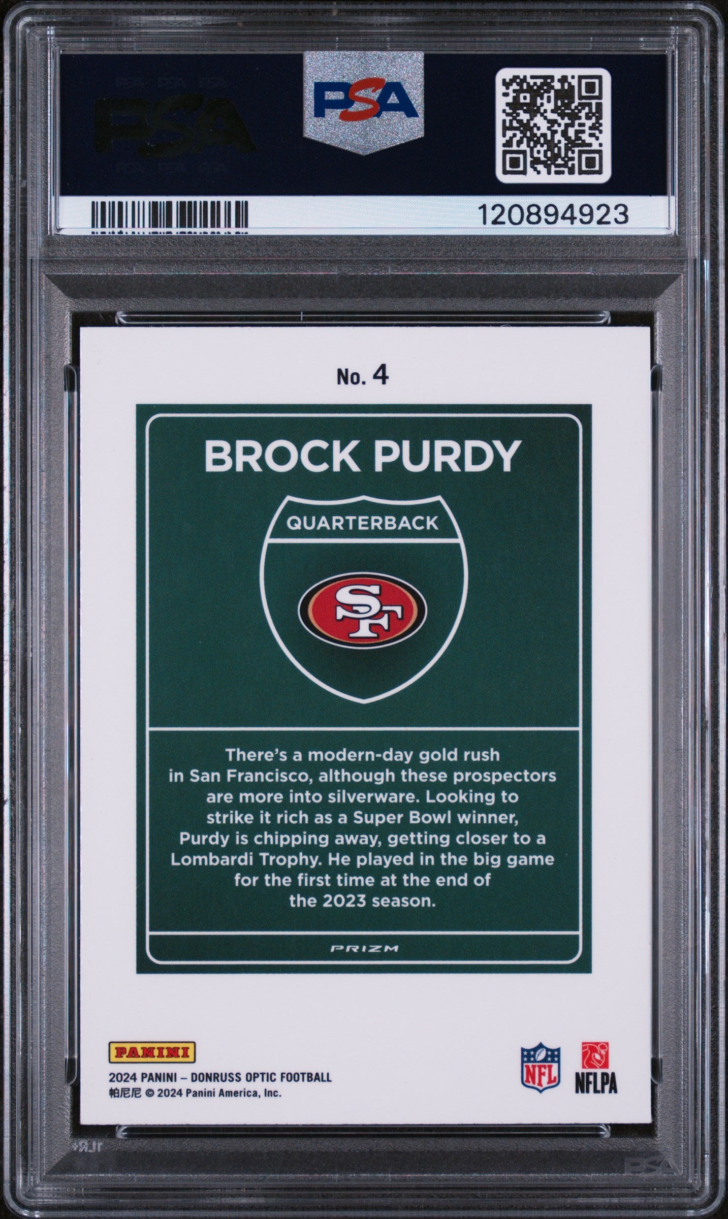 2024 Panini Donruss Optic Downtown Brock Purdy #4 PSA 8