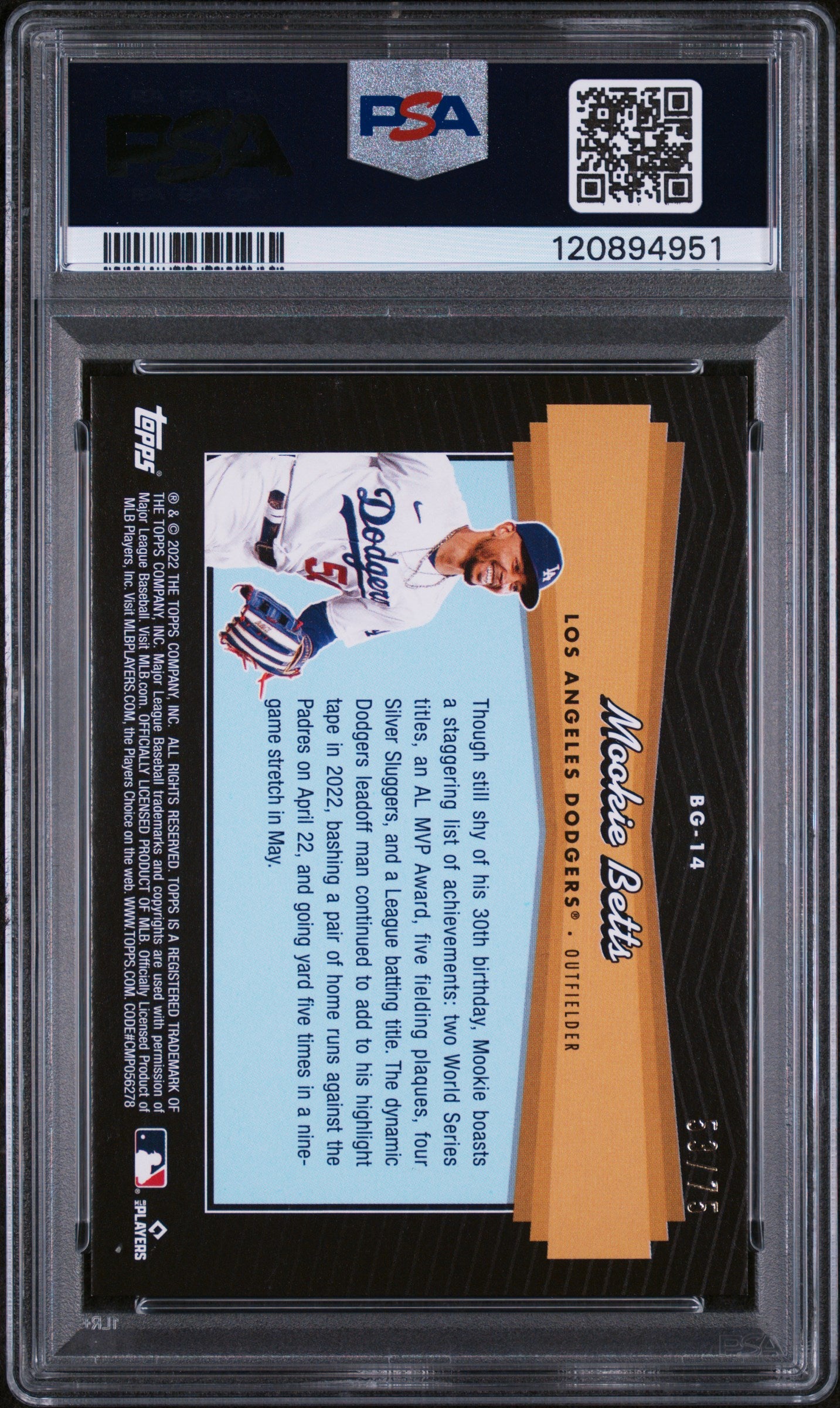 2022 Topps Update Black Gold Gold Mookie Betts #BG-14 /75 PSA 9