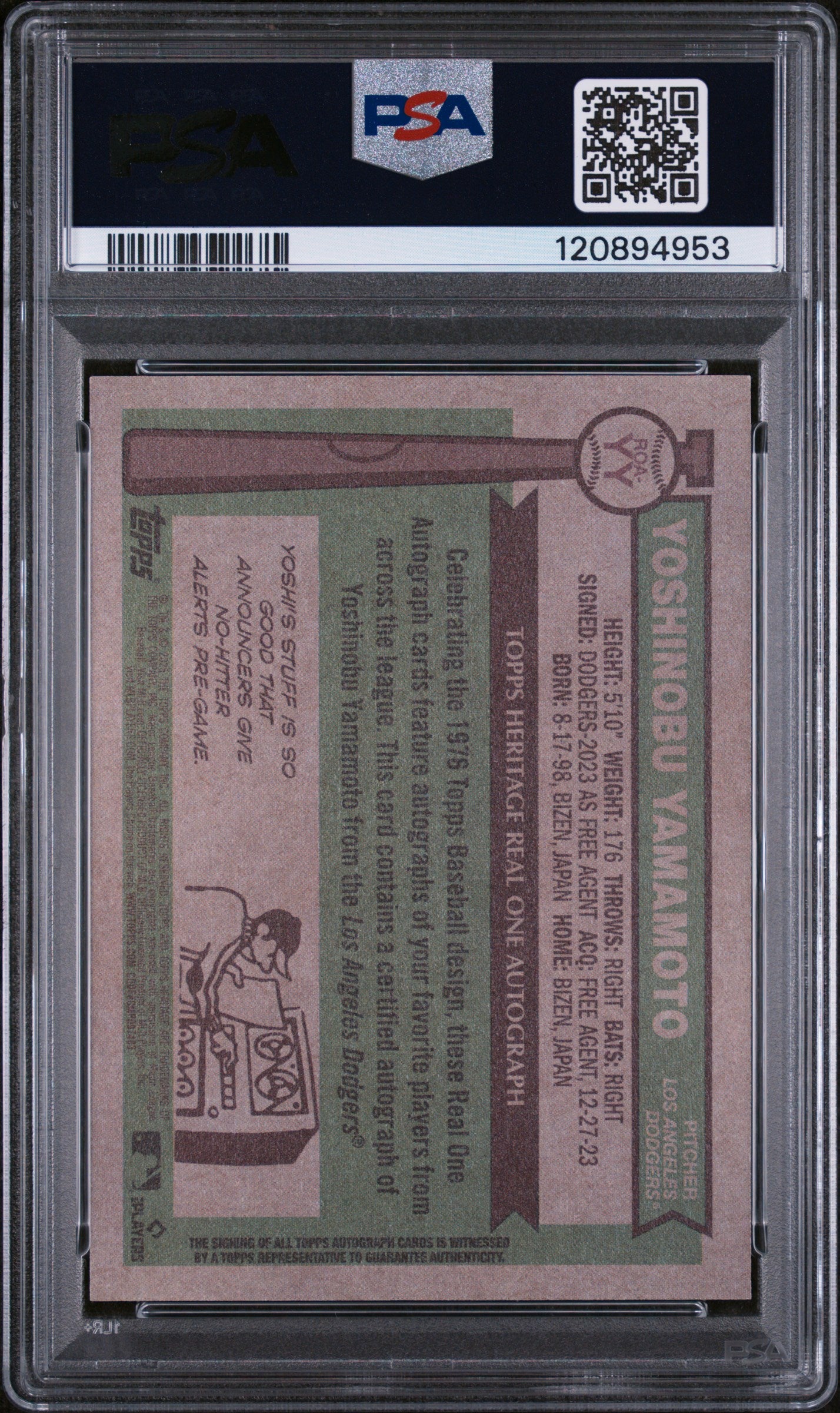 2025 Topps Heritage Real One Autograph Yoshinobu Yamamoto #ROAYY PSA 9