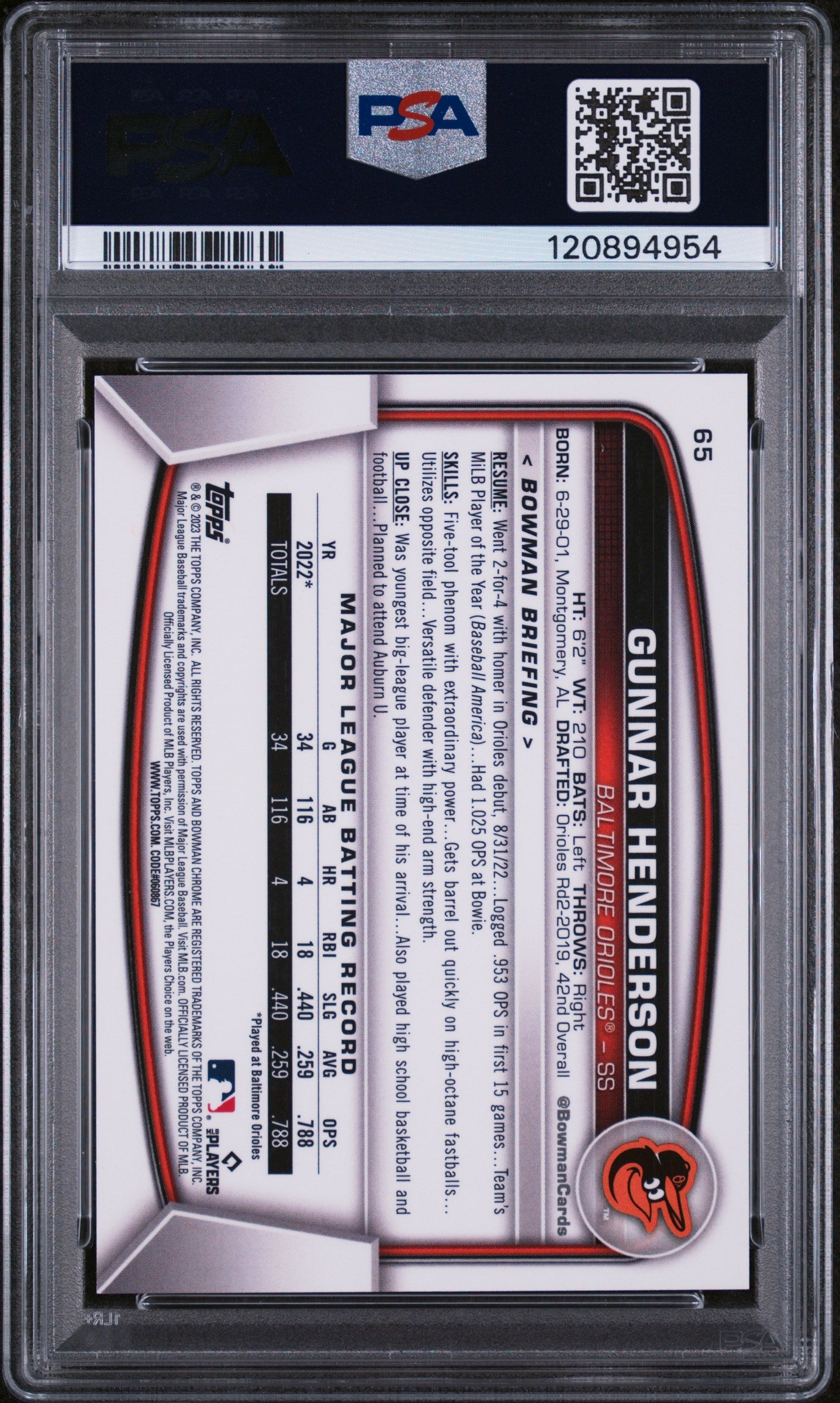 2023 Bowman Mega Box Chrome Pink Refractor Gunnar Henderson #65 RC /199 PSA 10