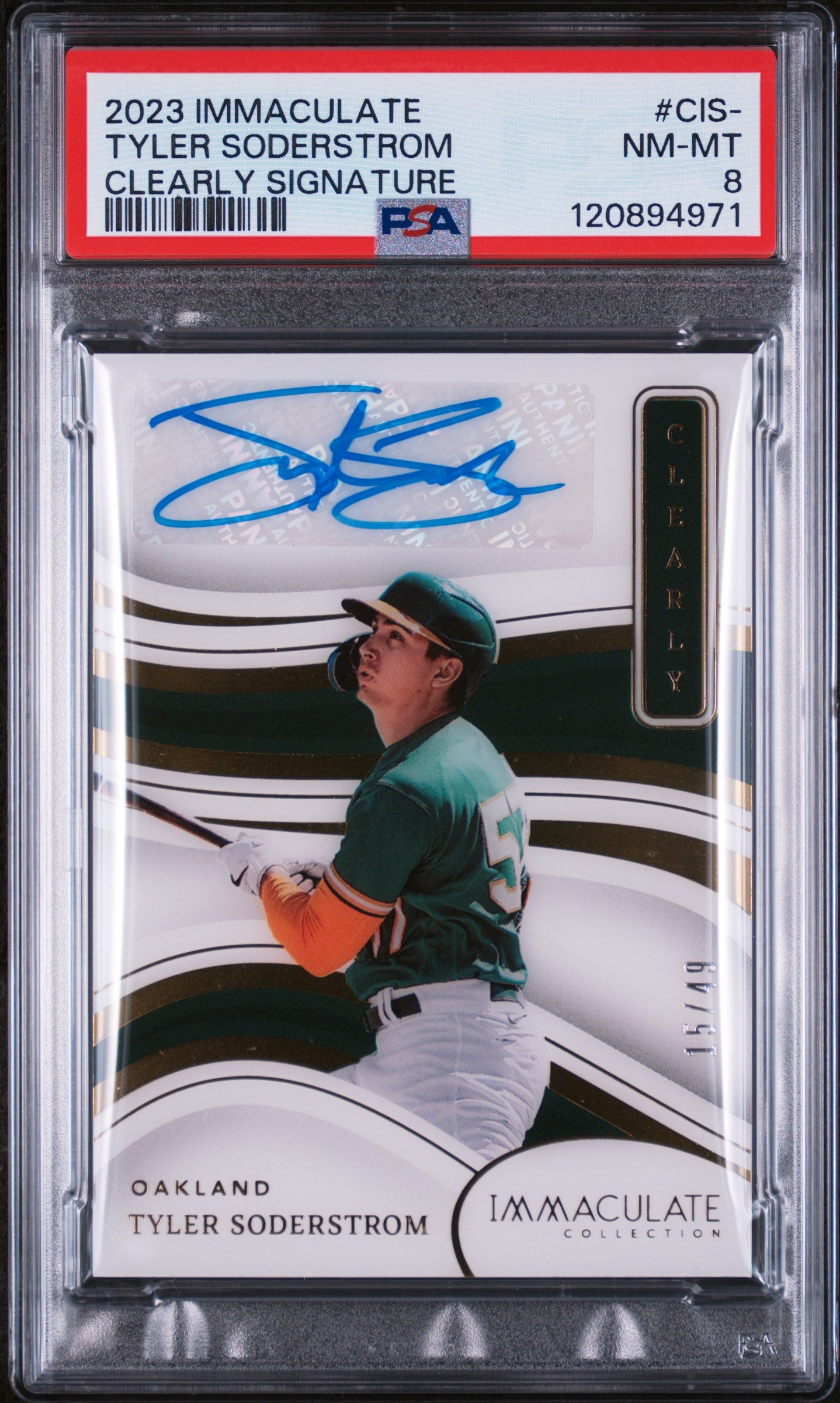2023 Panini Immaculate Clearly Signature Tyler Soderstrom #CIS-TS Auto /49 PSA 8