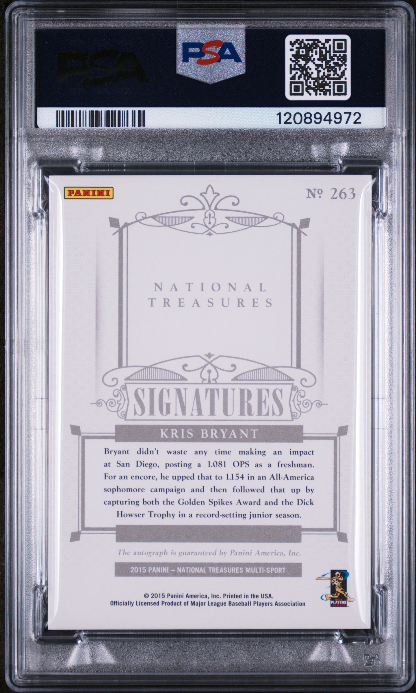 2015 National Treasures #263 Kris Bryant Signatures /99 PSA 10 120894972