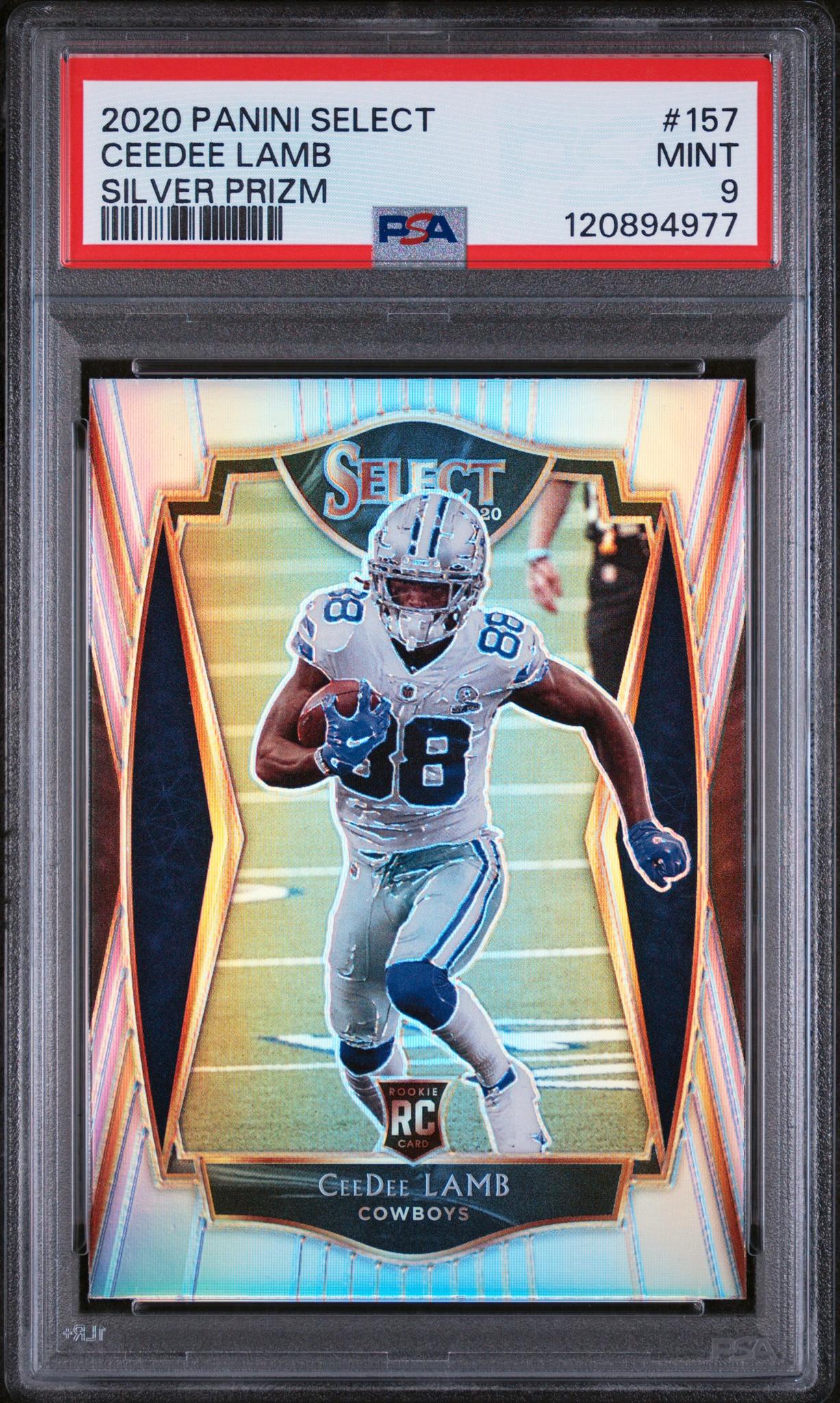 2020 Panini Select Premier Level Silver Prizm CeeDee Lamb #157 RC PSA 9