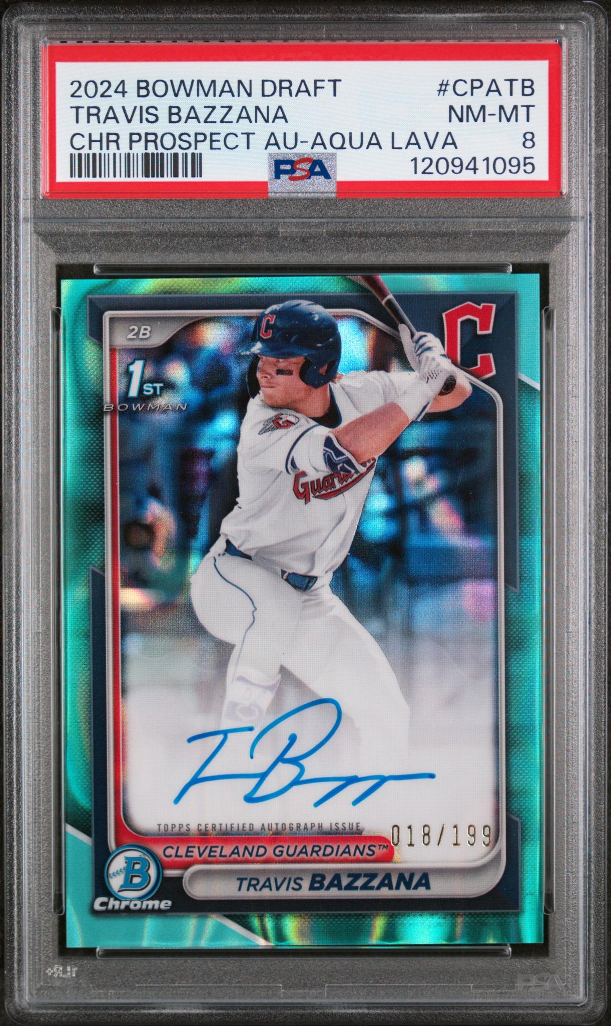 2024 Topps Bowman Draft Chrome Aqua Lava Travis Bazzana #CPA-TB Auto /199 PSA 8