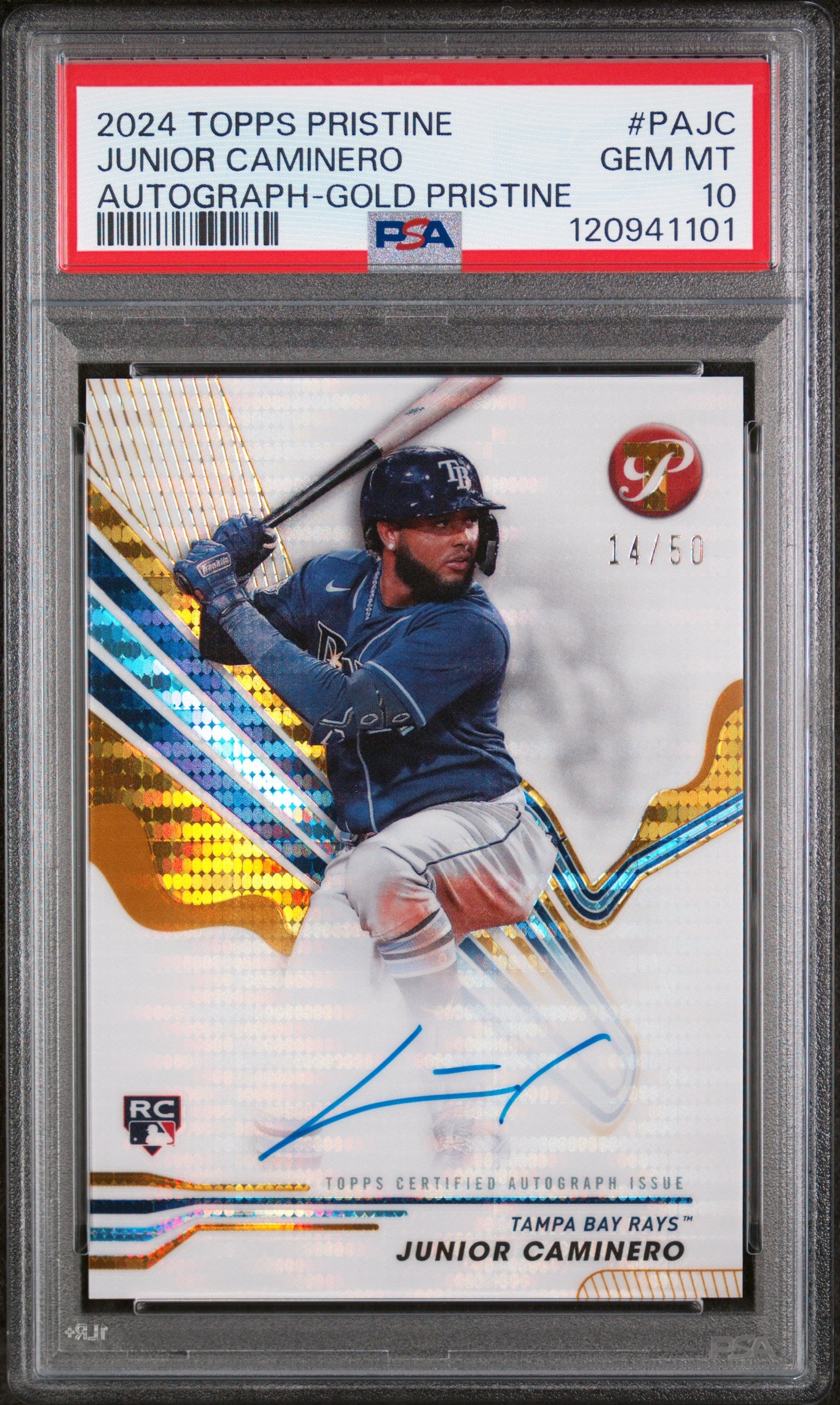 2024 Topps Pristine Gold Pristine Junior Caminero #PA-JC RC Auto /50 PSA 10