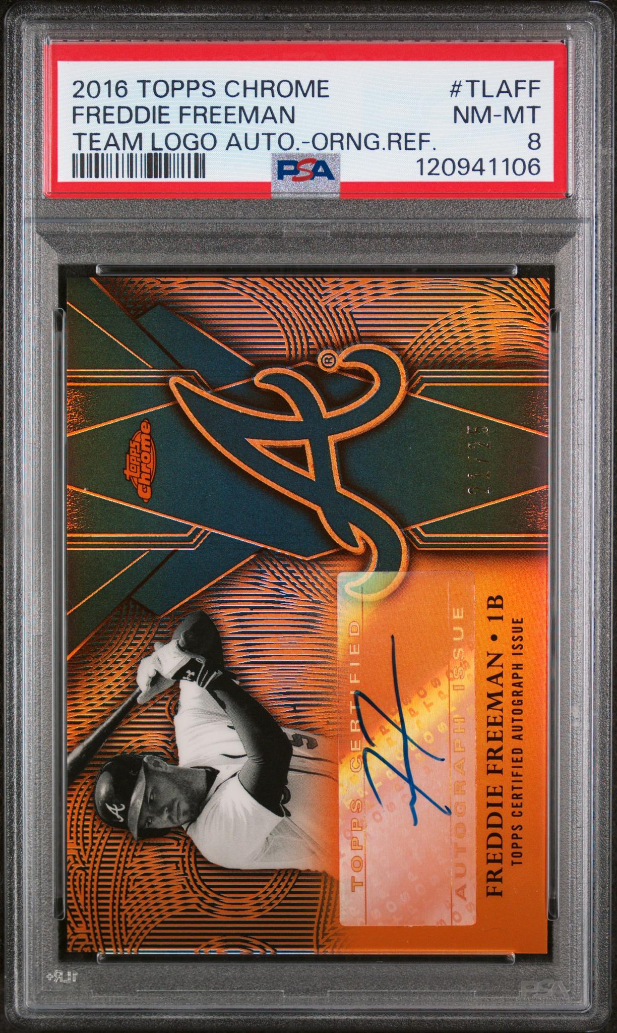 2016 Topps Chrome #TLA-FF Freddie Freeman Team Logo Autograph /25 Auto PSA 8