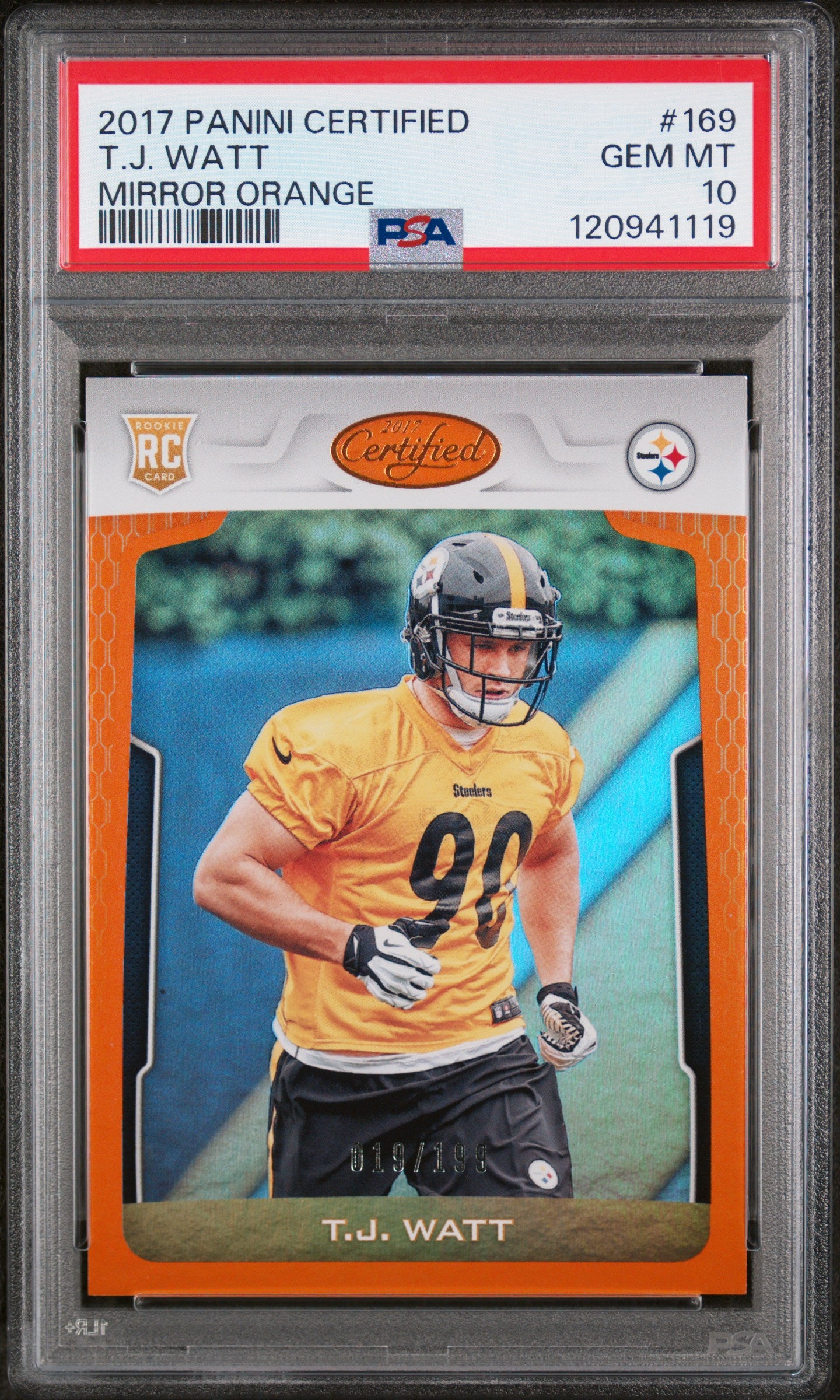 2017 Panini Certified Mirror Orange T.J. Watt #169 RC /199 PSA 10