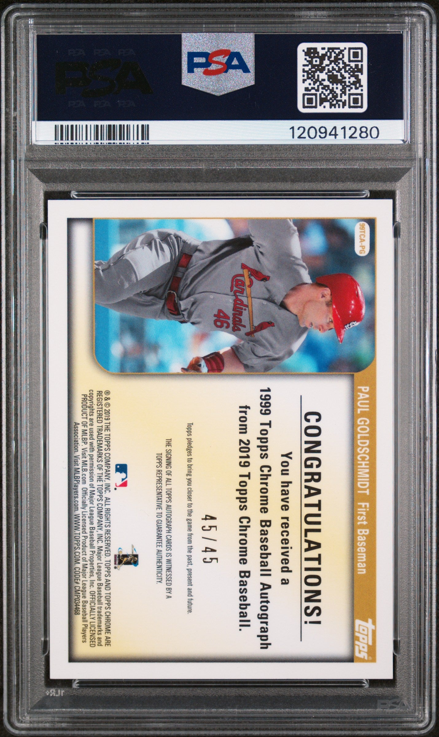 2019 Topps Chrome 1999 Topps Chrome Paul Goldschmidt #PG Auto /45 PSA 9