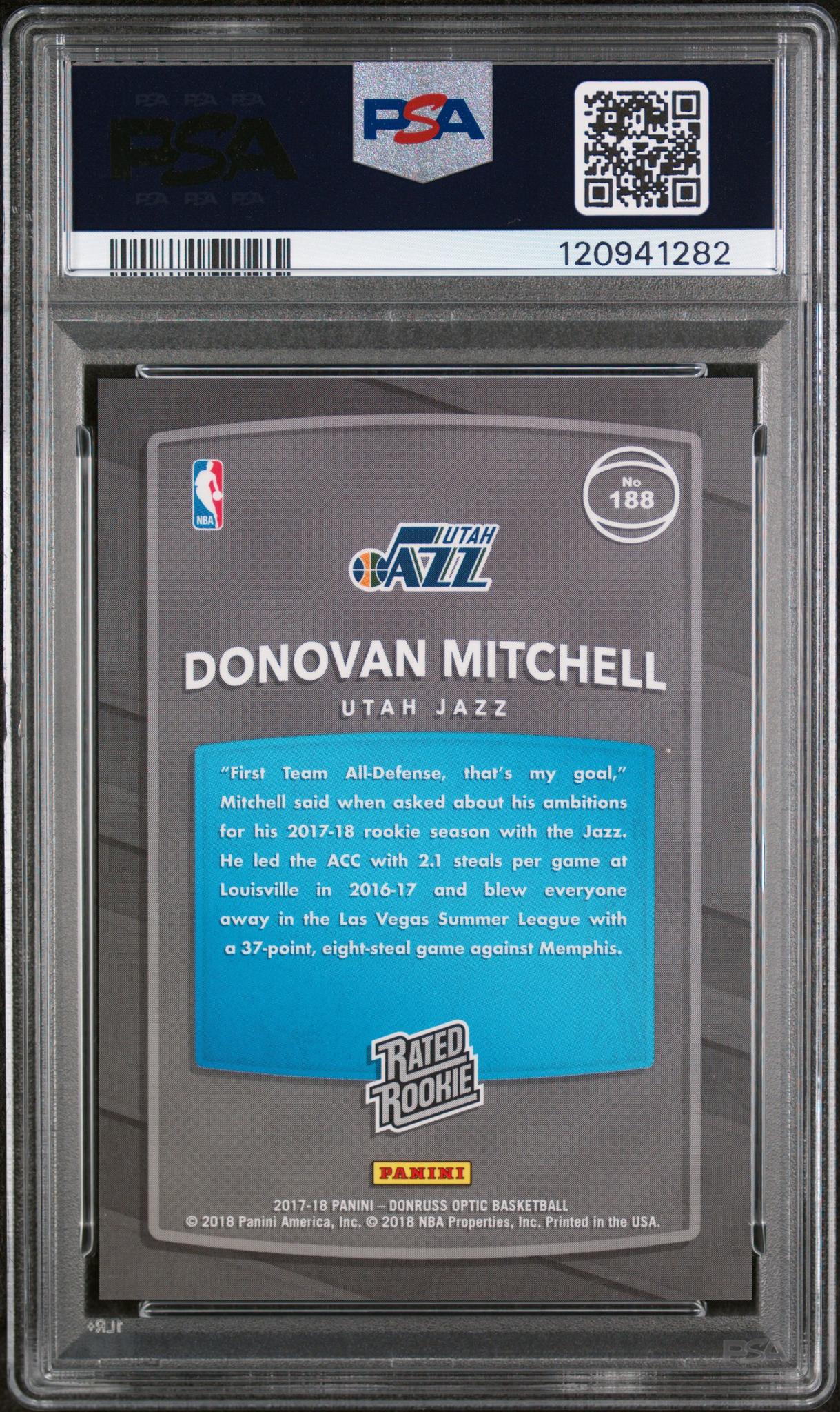 2017 Panini Donruss Optic Shock Donovan Mitchell #188 RC PSA 9