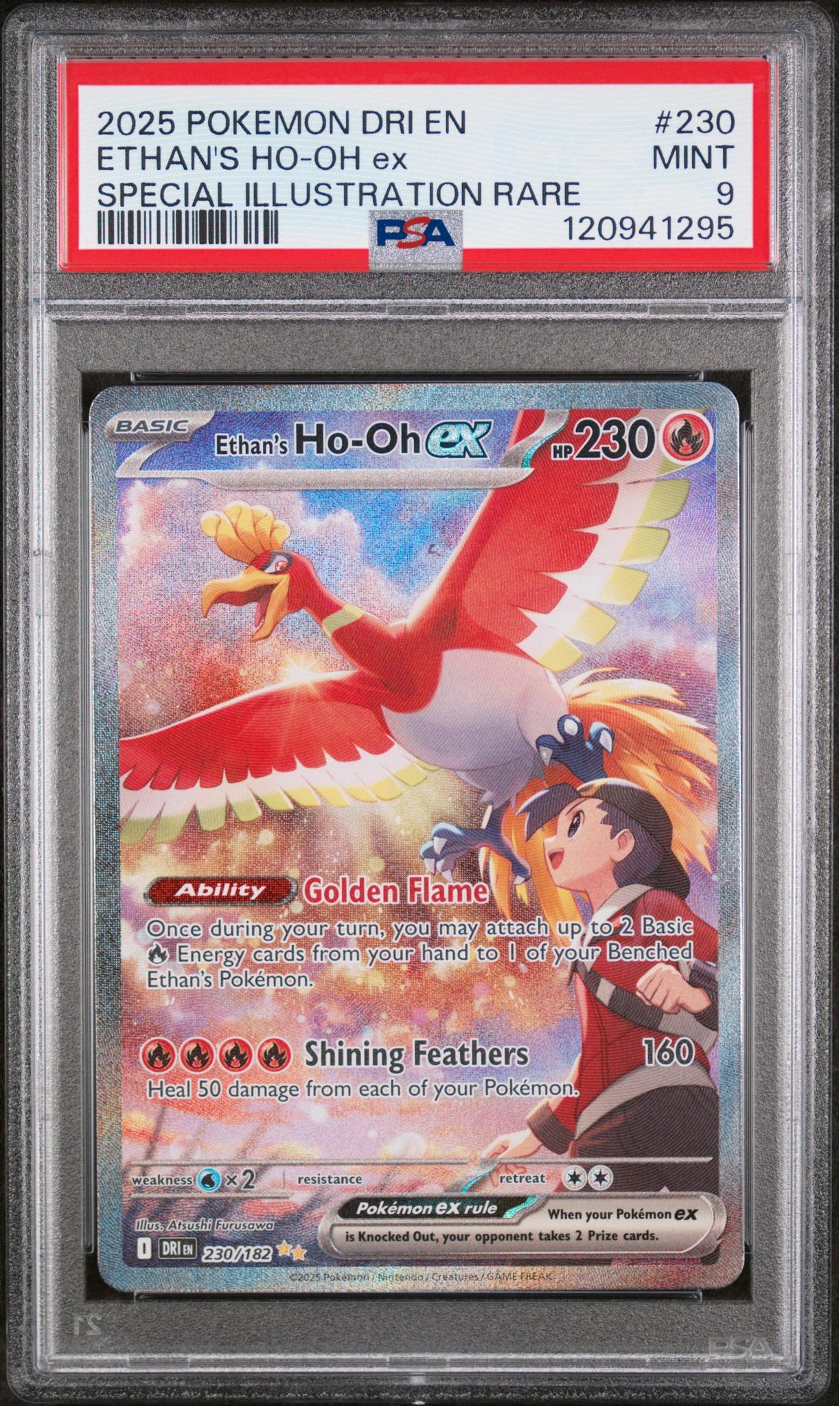 2025 Pokemon #230/182 Ethan's Ho-Oh ex Special Illustration Rare PSA 9