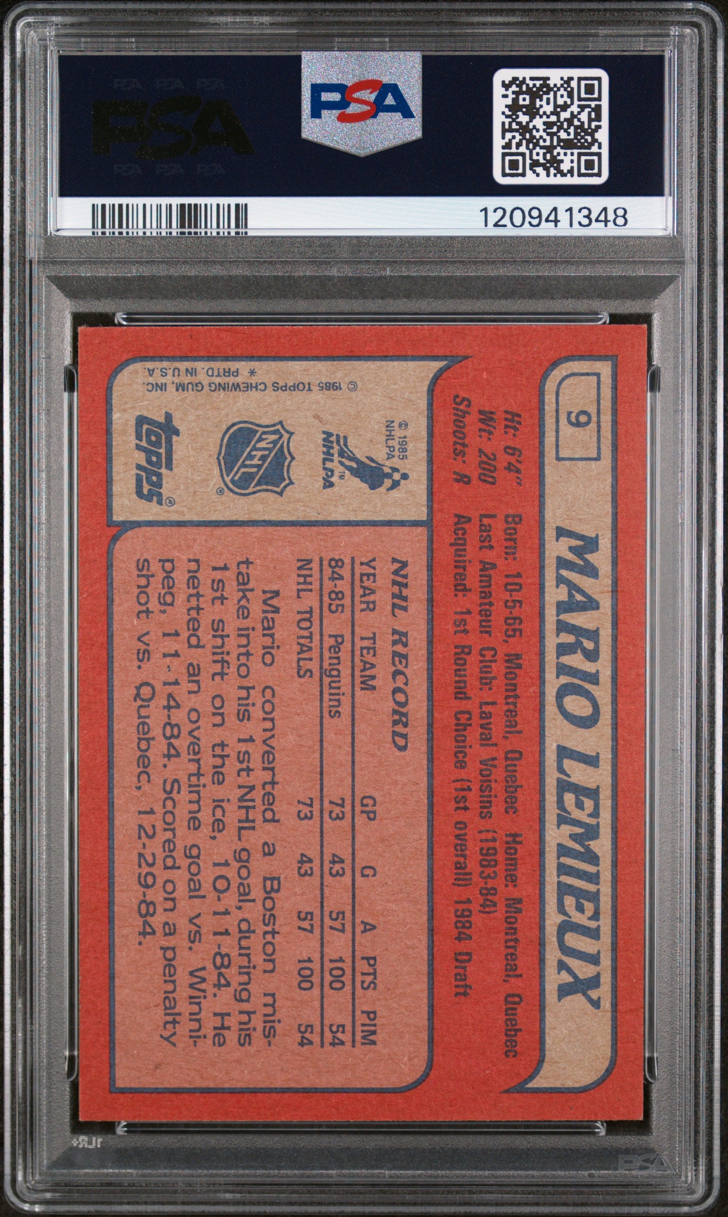 1985 Topps Mario Lemieux #9 PSA 8