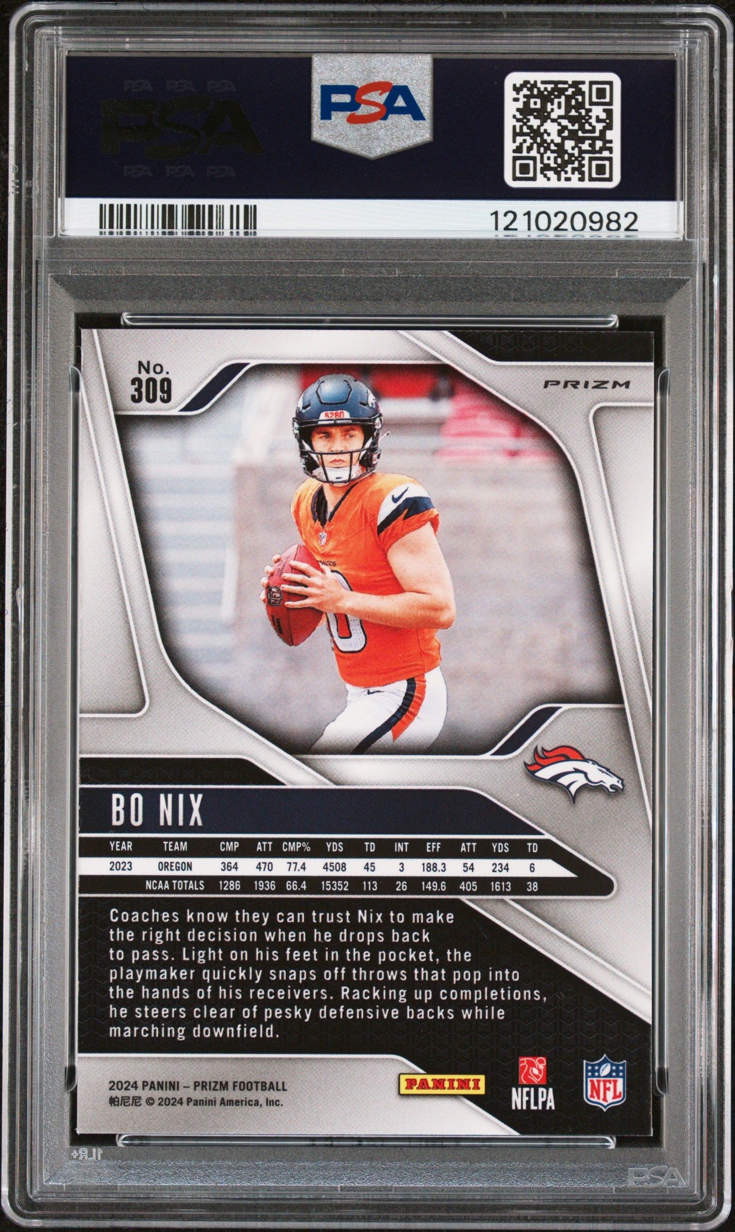 2024 Panini Prizm Green Ice Bo Nix #309 PSA 10