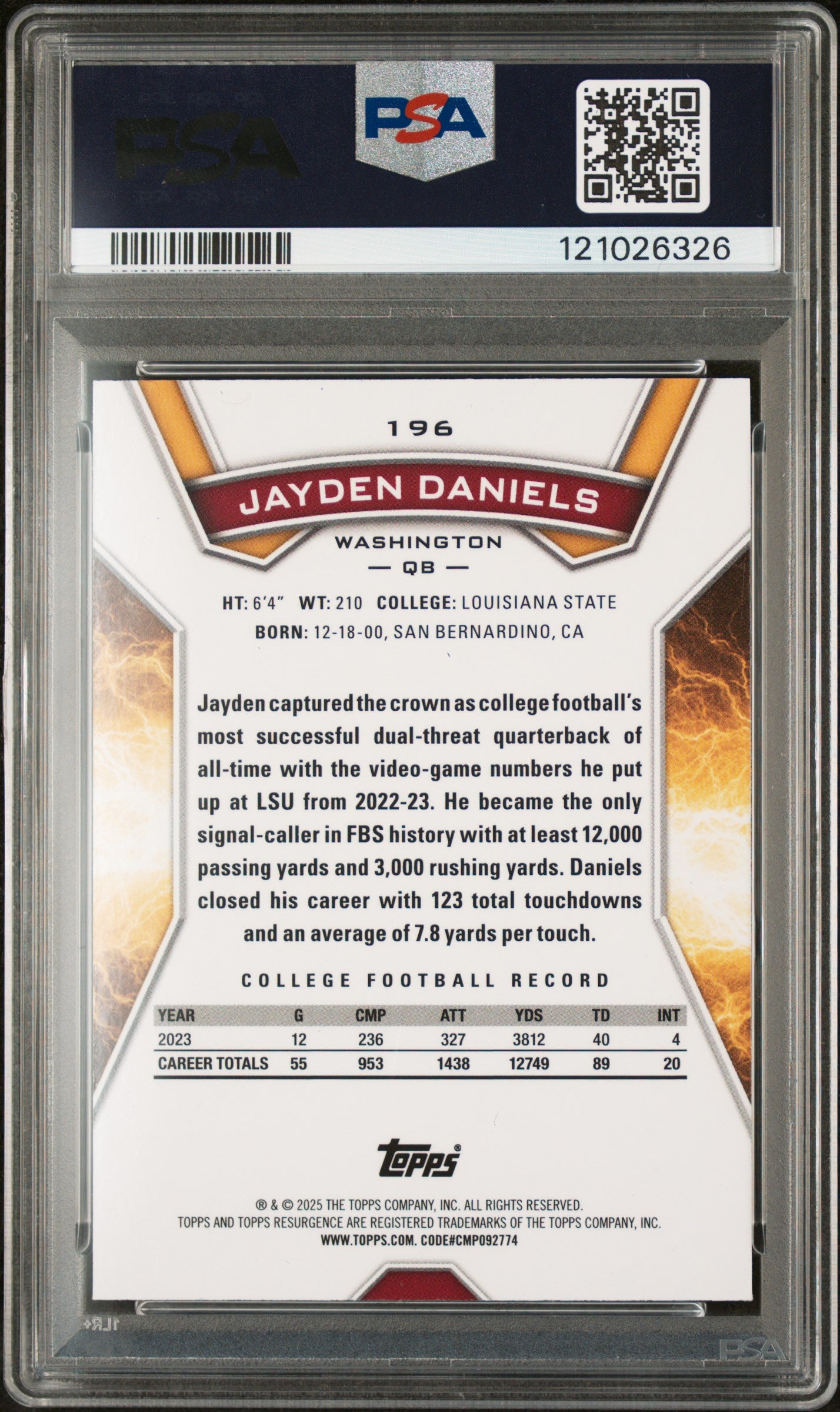 2024 Topps Resurgence Teal Surge Jayden Daniels #196 RC /149 PSA 10