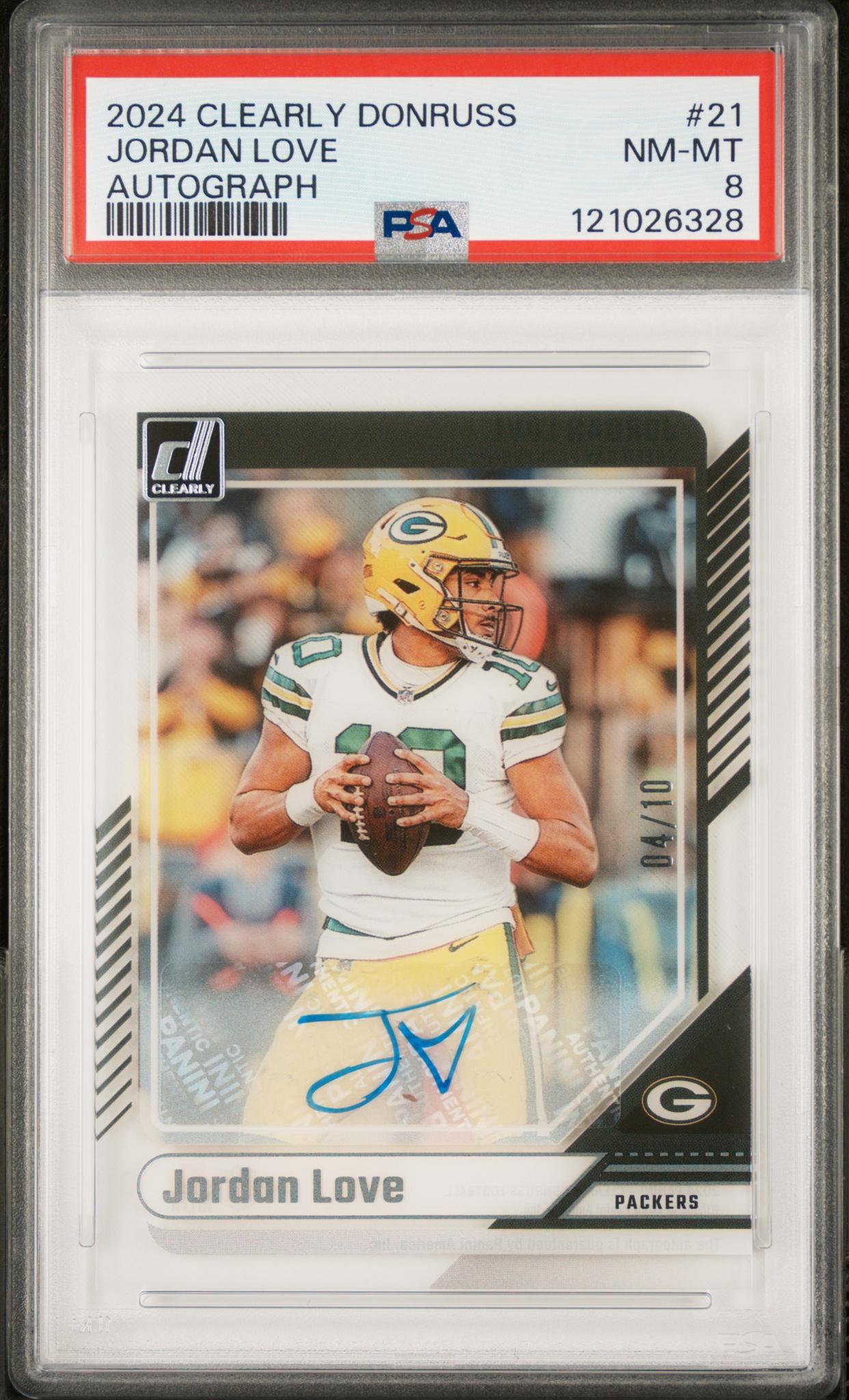 2024 Panini Clearly Donruss Jordan Love #21 Auto /10 PSA 8