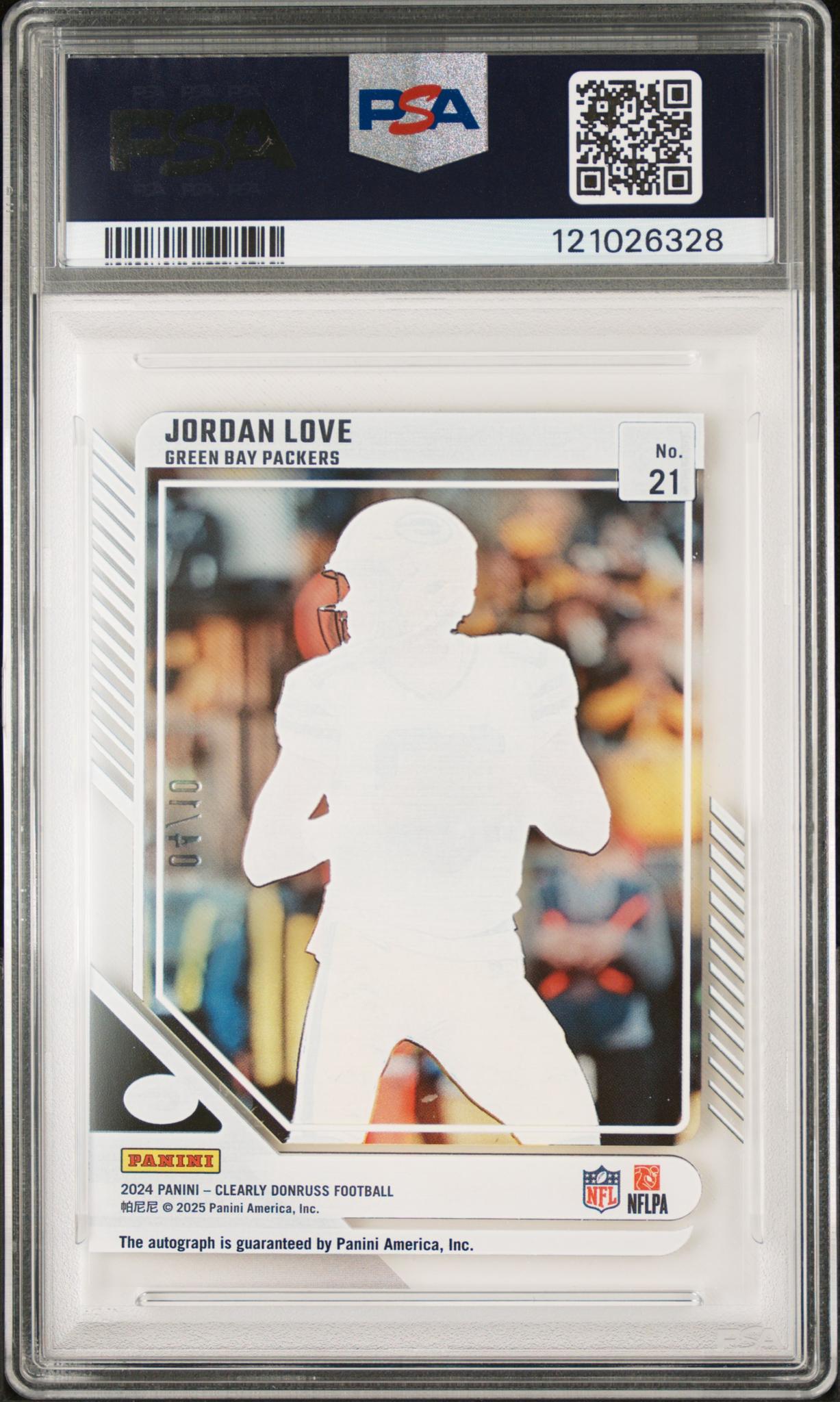 2024 Panini Clearly Donruss Jordan Love #21 Auto /10 PSA 8