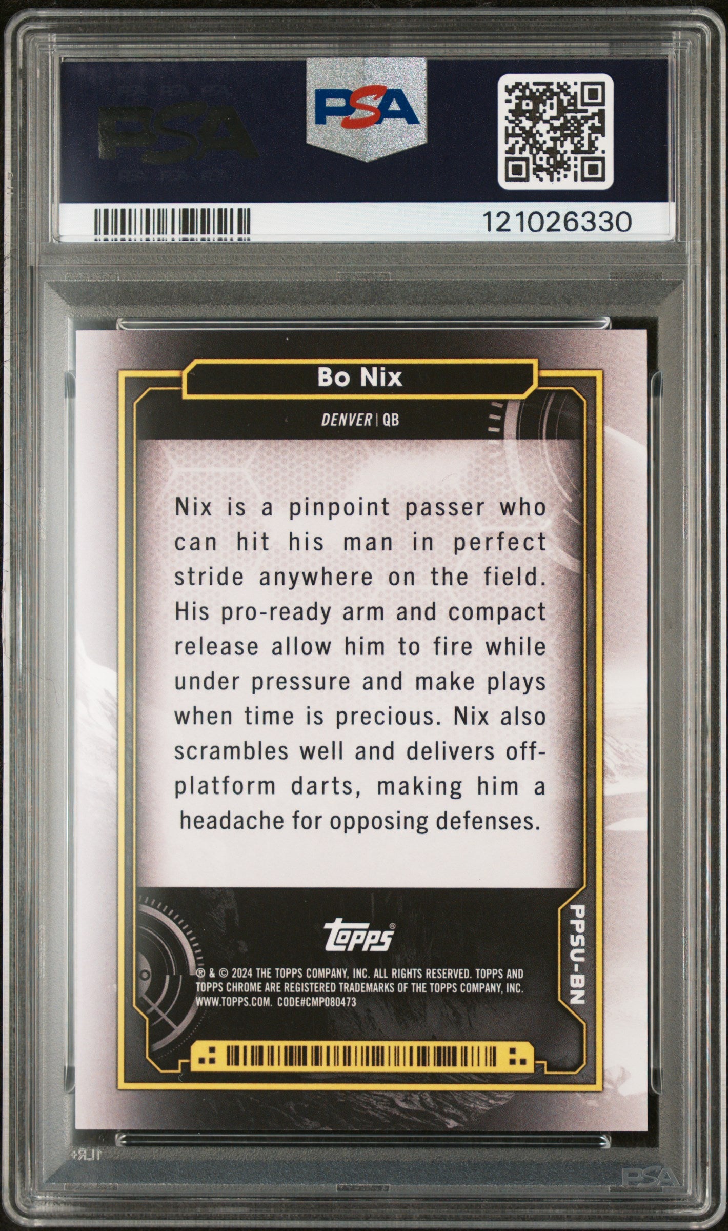 2024 Topps Cosmic Chrome Planetary Pursuit Sun Bo Nix #BN RC PSA 10