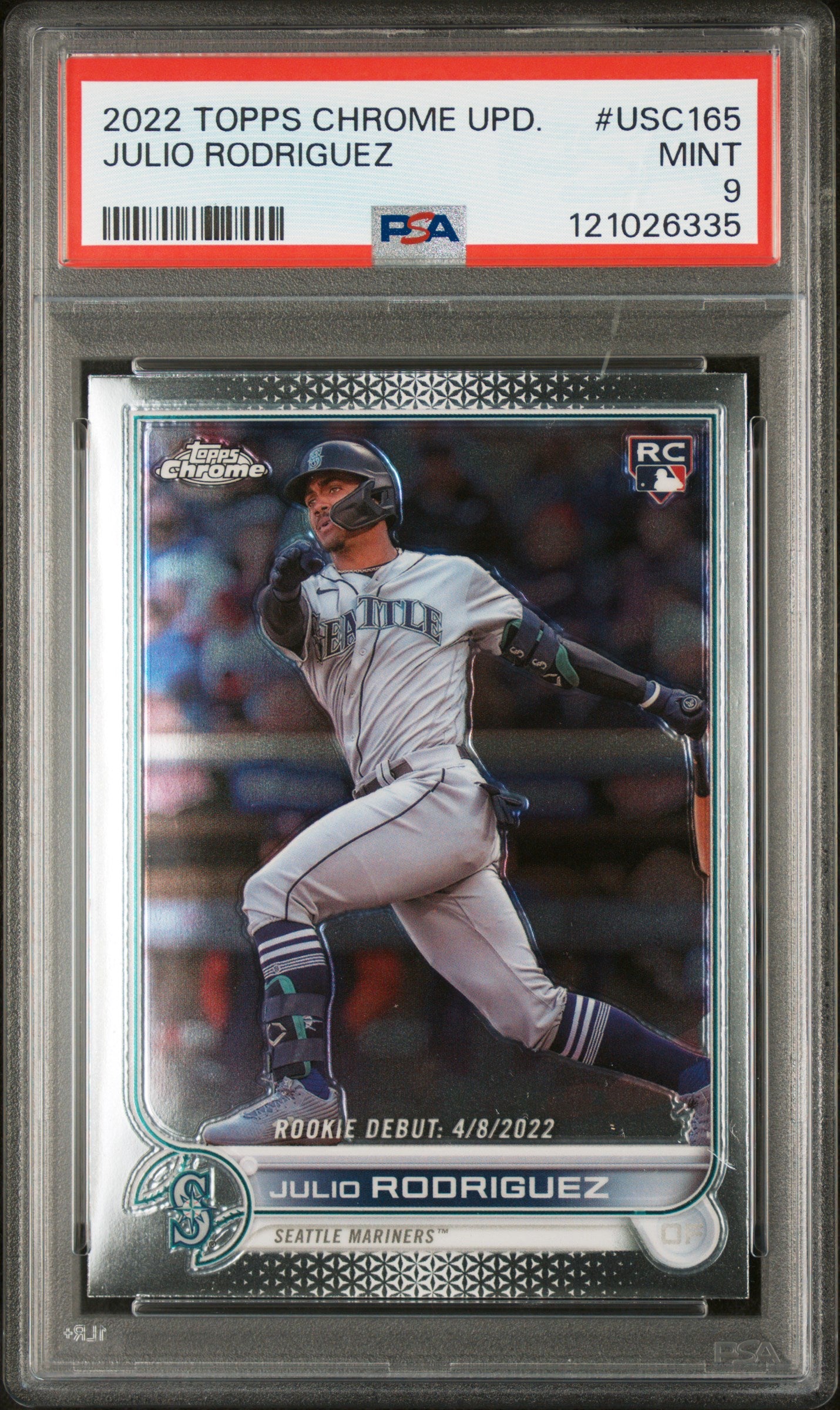 2022 Topps Chrome Update Rookie Debut Julio Rodriguez #USC165 RC PSA 9