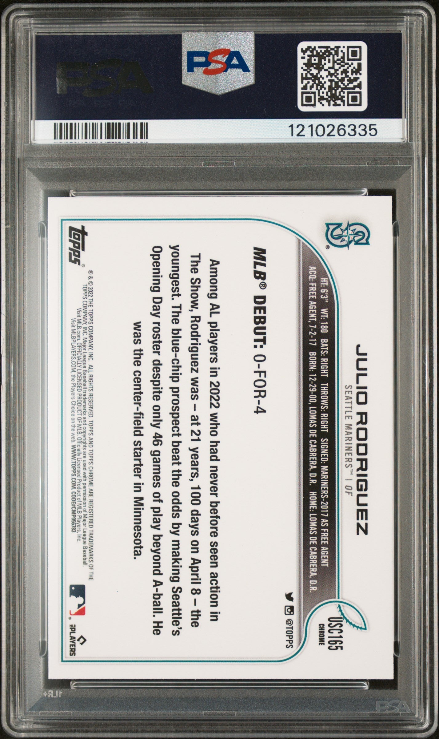 2022 Topps Chrome Update Rookie Debut Julio Rodriguez #USC165 RC PSA 9