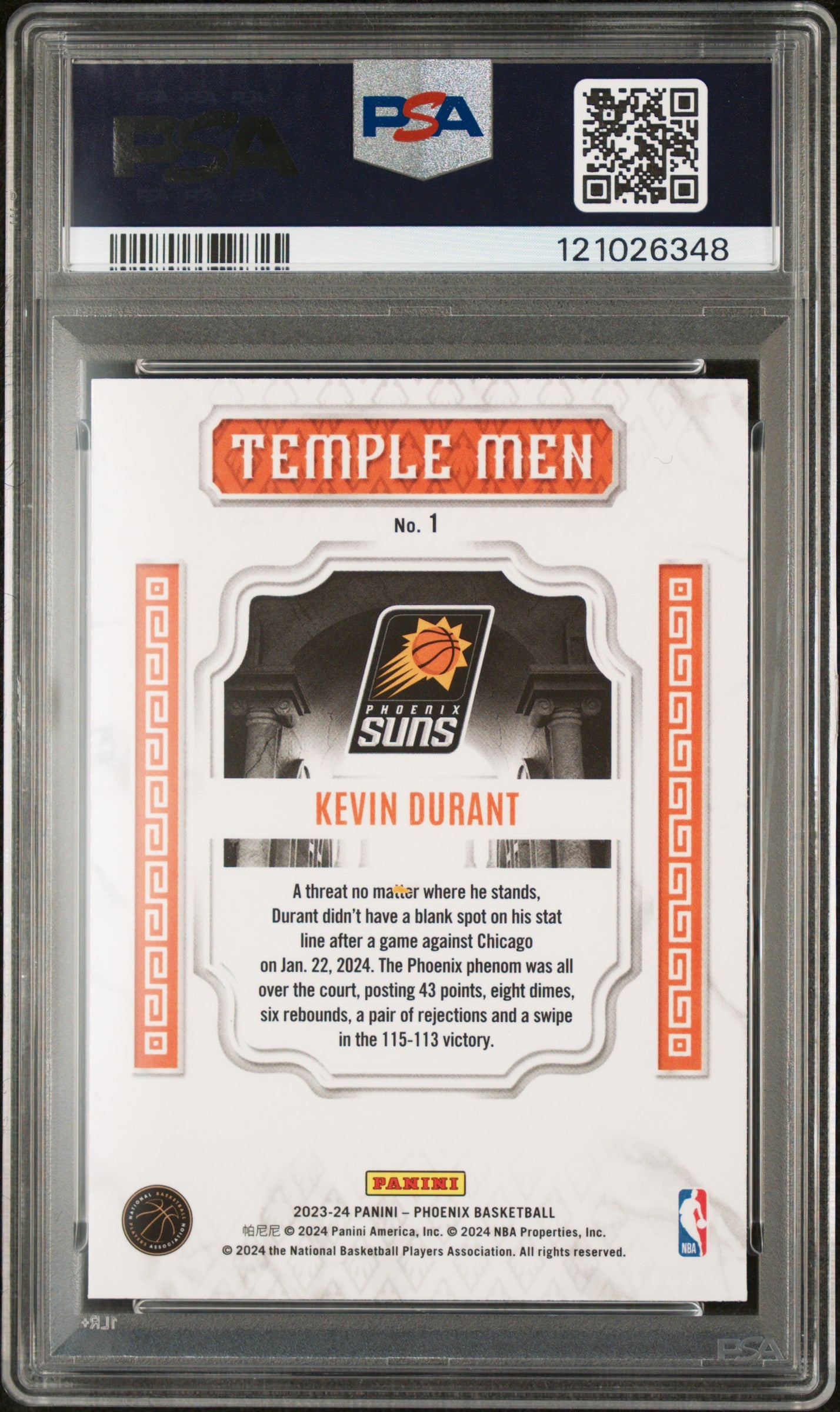 2023 Panini Phoenix Temple Men Blue Ice Kevin Durant #1 PSA 10